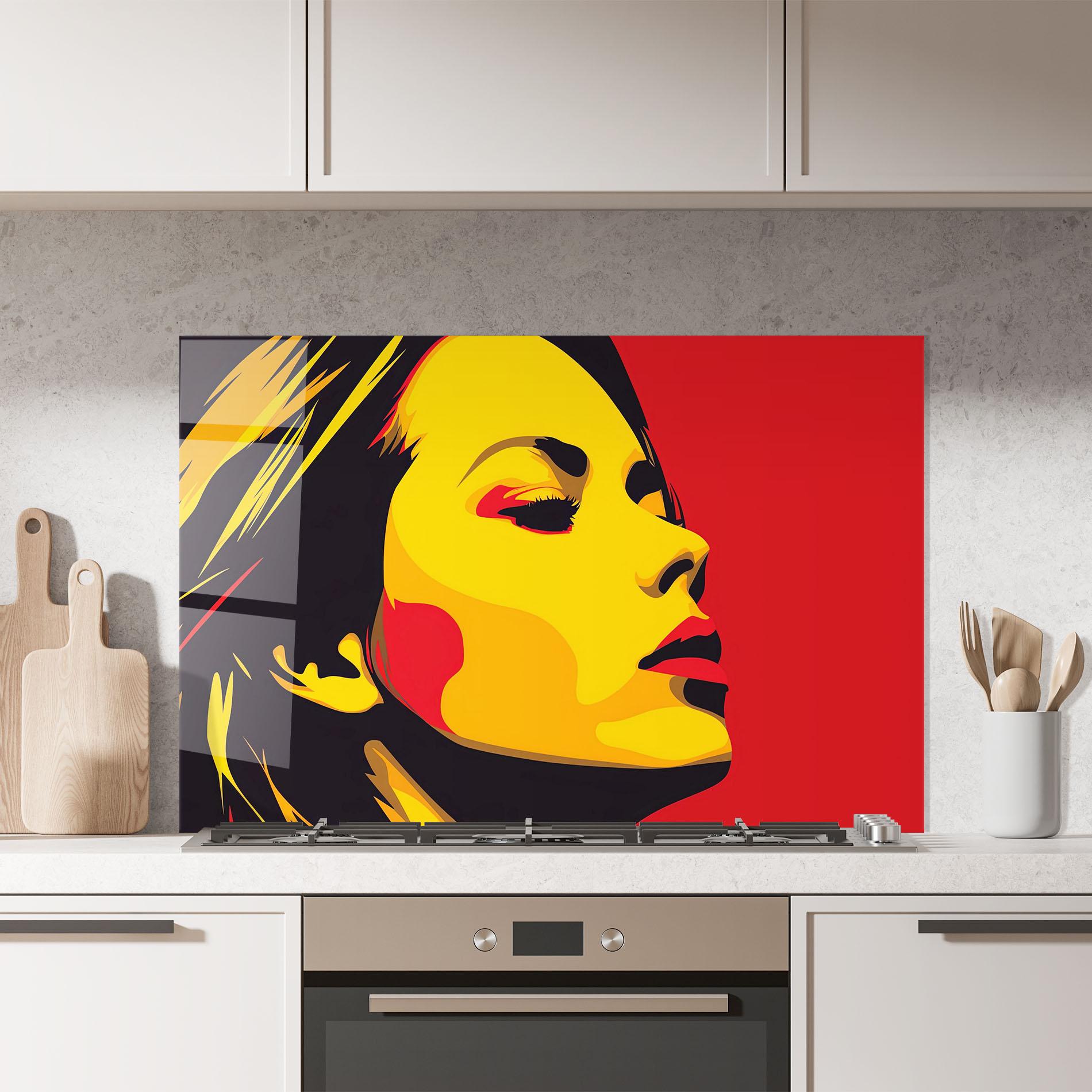 Panel Szklany do Kuchni Pop Red Yellow Girl mockup 7