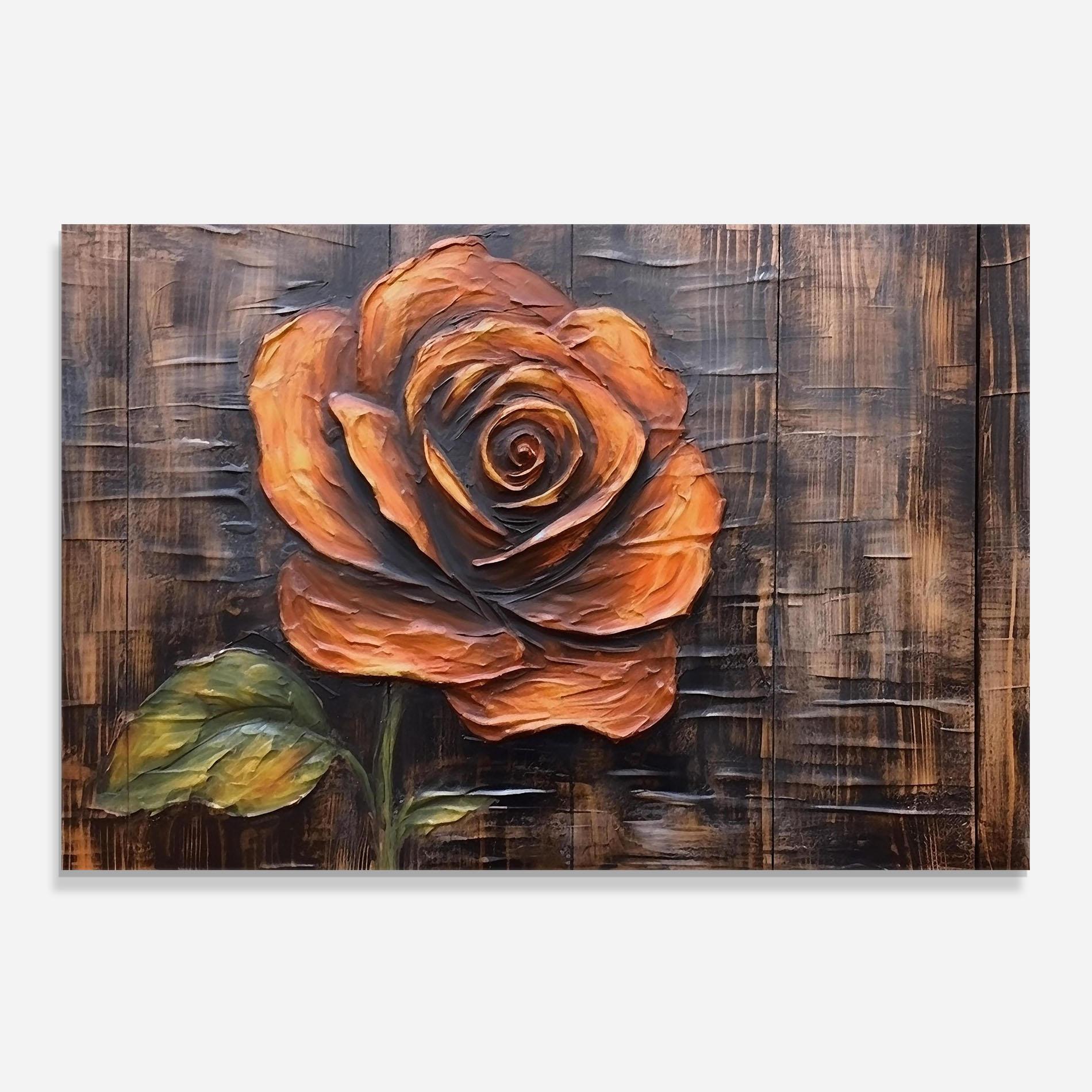 Panel Szklany do Kuchni Orange Rose On Wood mockup 0