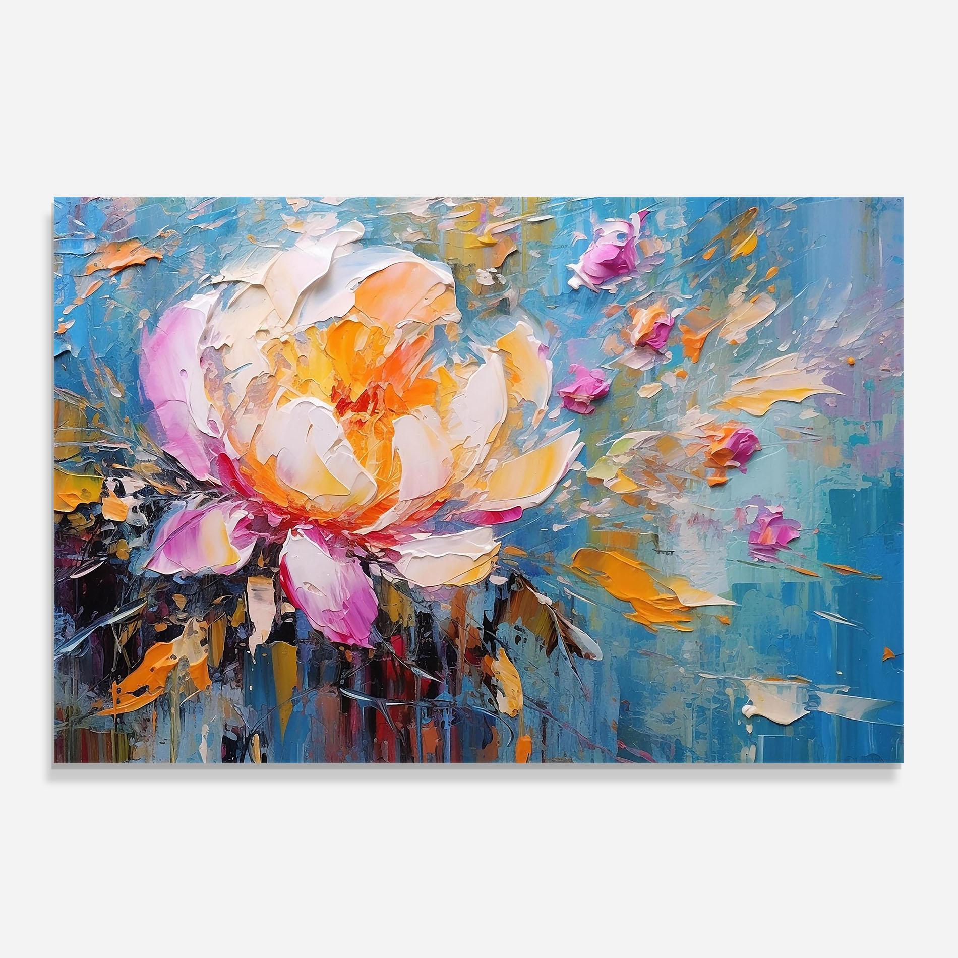 Panel Szklany do Kuchni Pink Orange Peony Art mockup 0