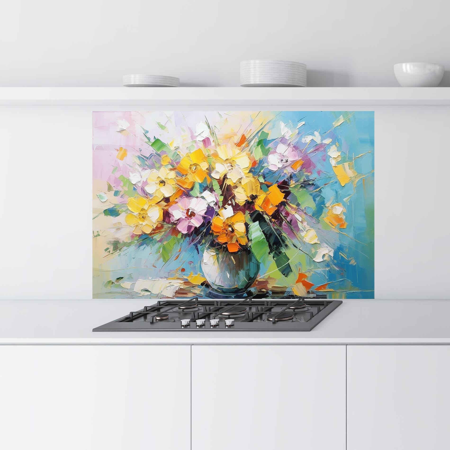 Panel Szklany do Kuchni Colorfull Flowers Painting mockup 9