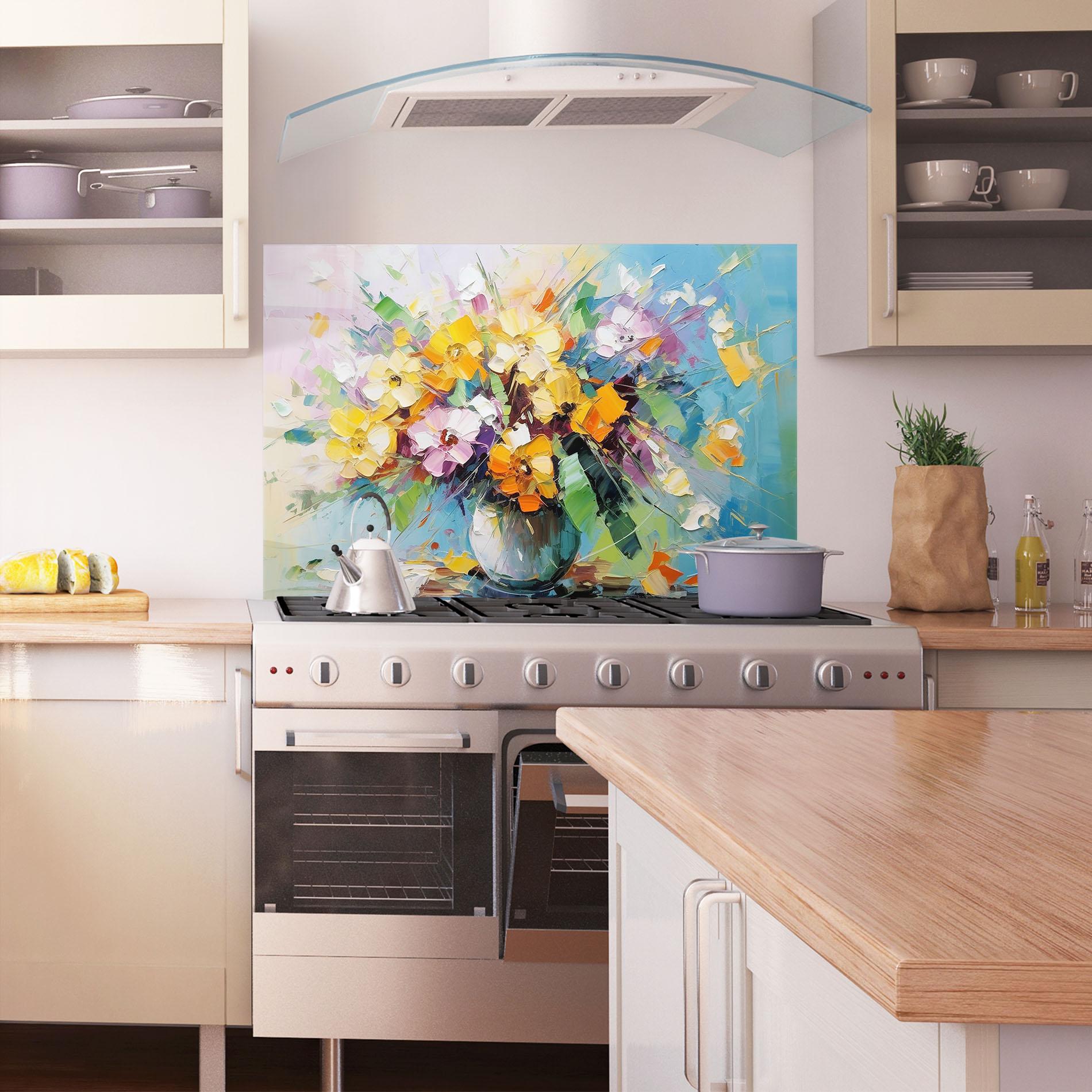 Panel Szklany do Kuchni Colorfull Flowers Painting mockup 1