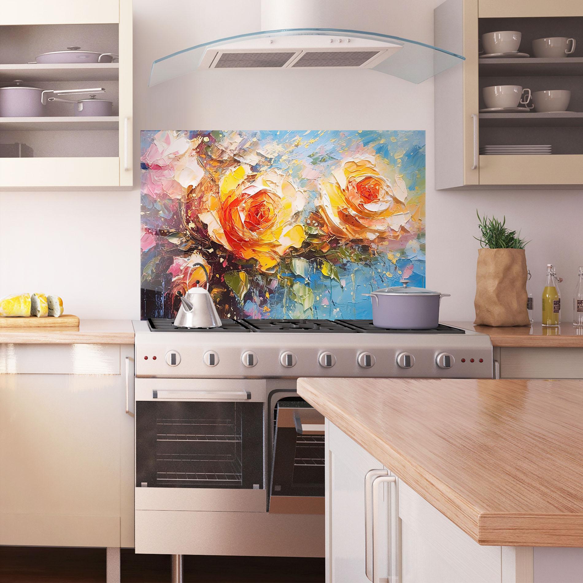 Panel Szklany do Kuchni Orange Roses Painting mockup 1