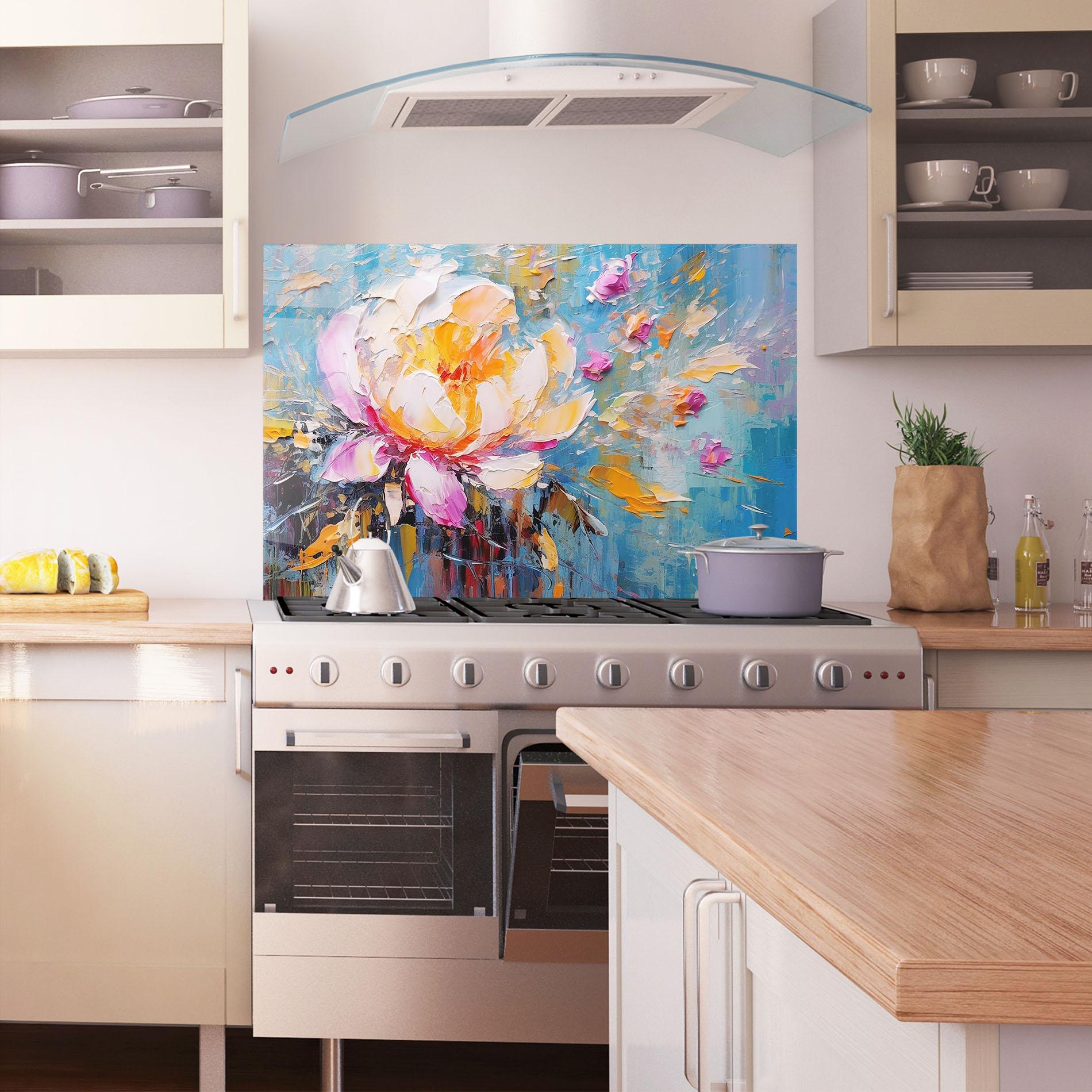 Panel Szklany do Kuchni Pink Orange Peony Art mockup 1