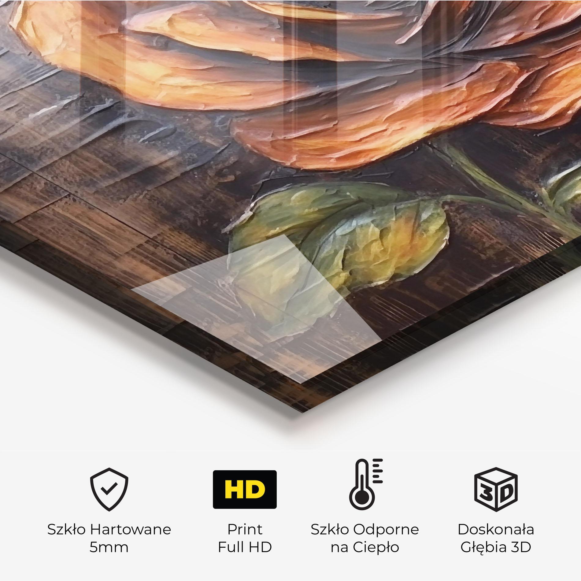 Panel Szklany do Kuchni Orange Rose On Wood mockup 2