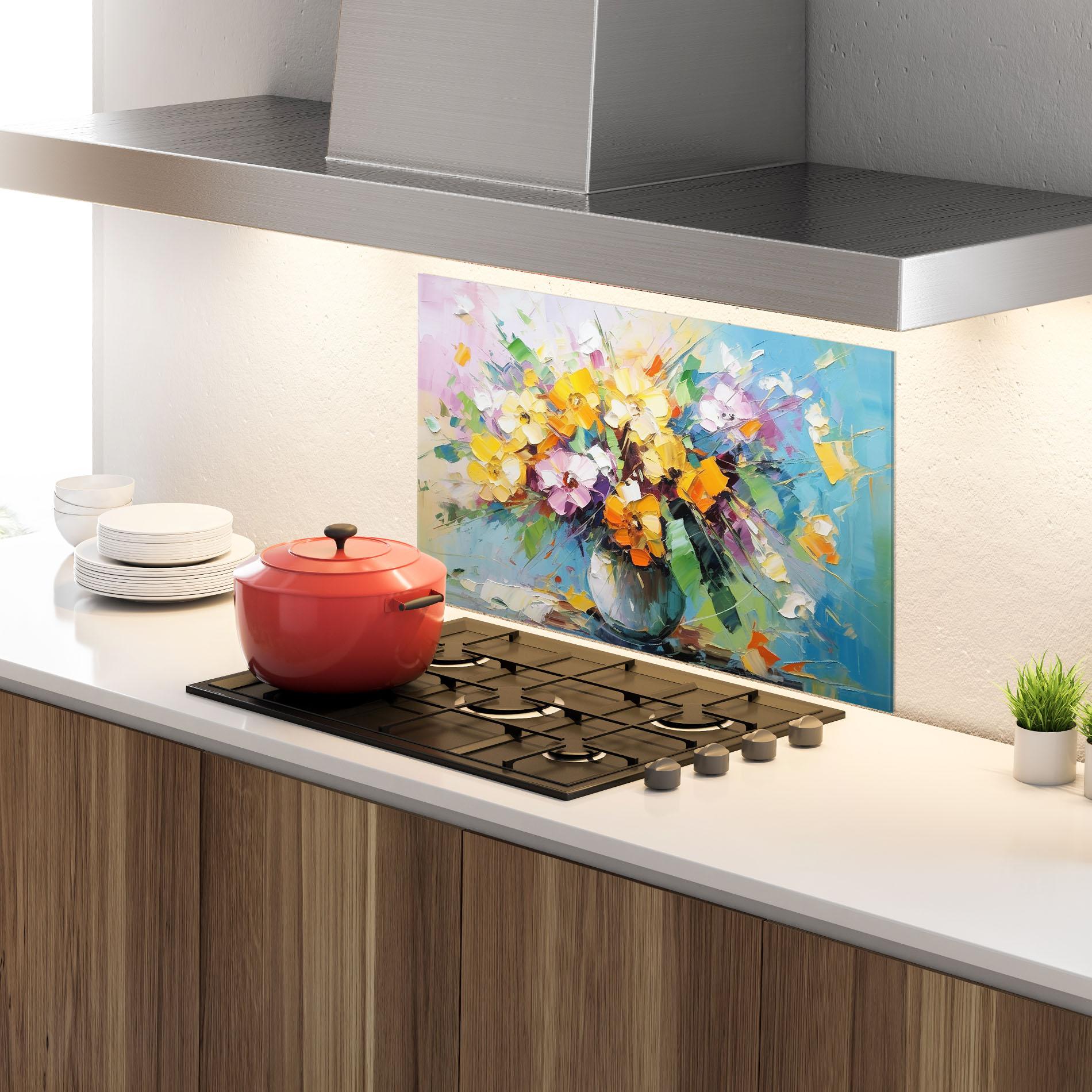 Panel Szklany do Kuchni Colorfull Flowers Painting mockup 4