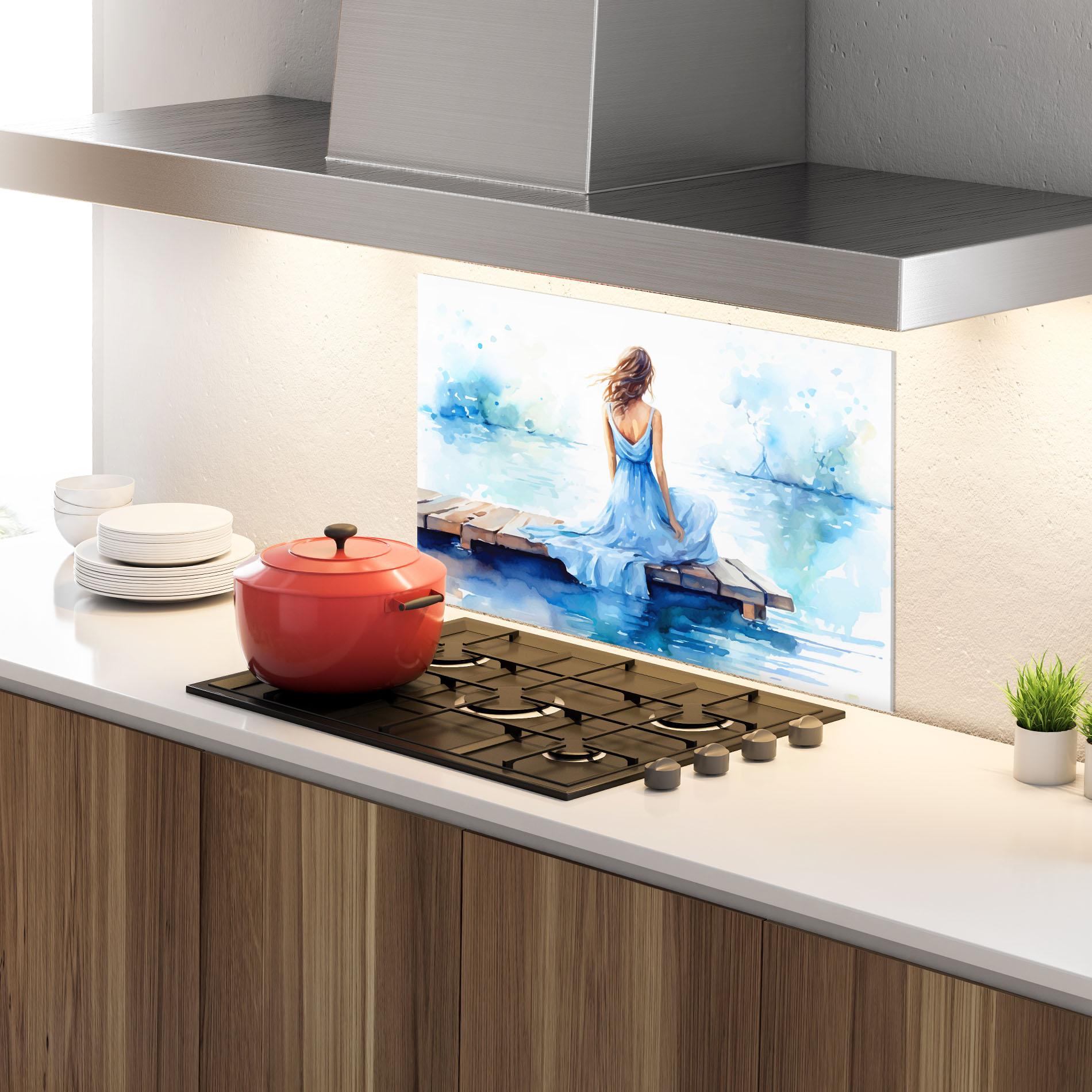 Panel Szklany do Kuchni Lake Blue Woman mockup 4