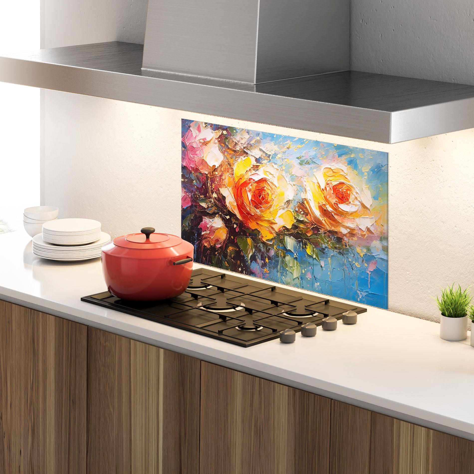 Panel Szklany do Kuchni Orange Roses Painting mockup 4