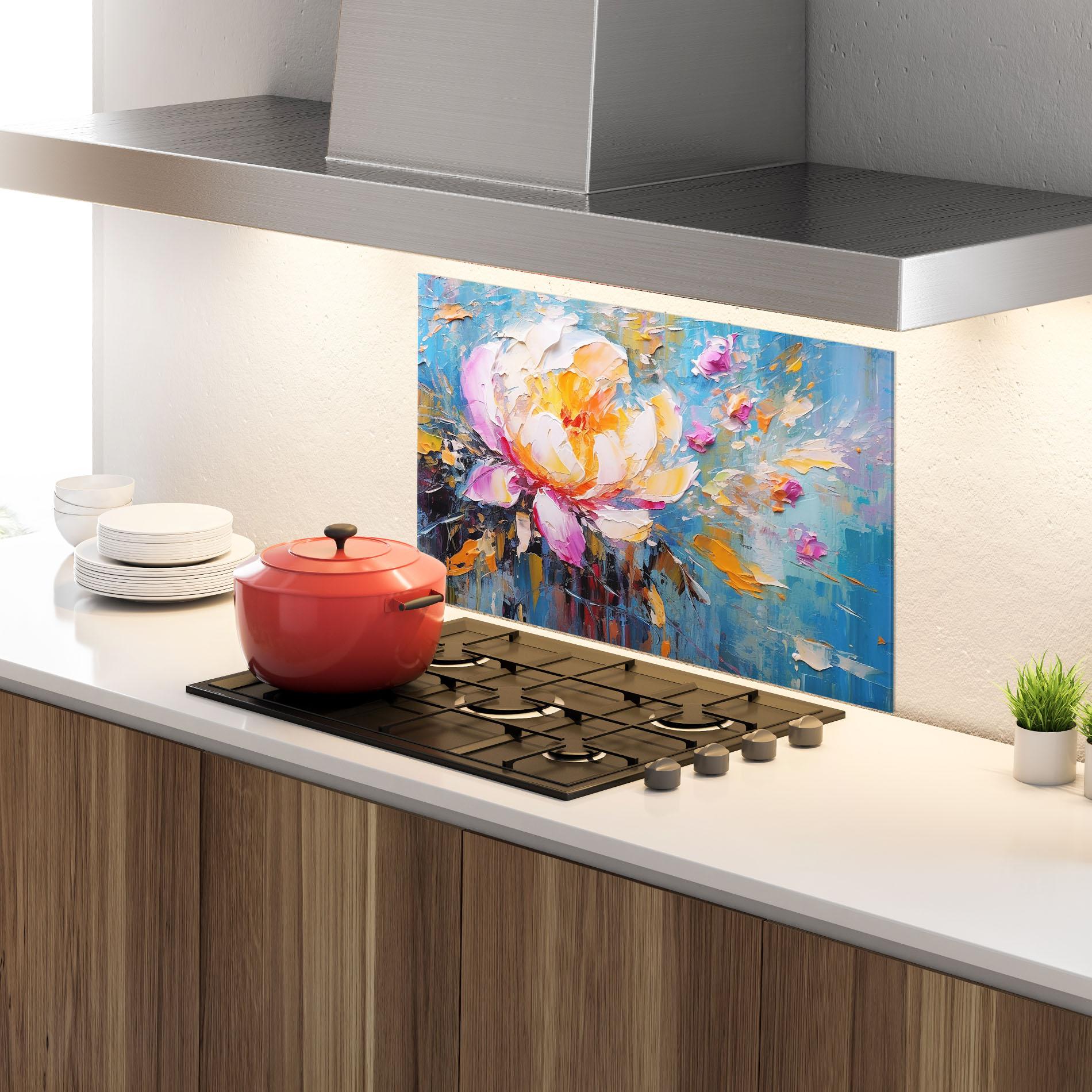 Panel Szklany do Kuchni Pink Orange Peony Art mockup 4