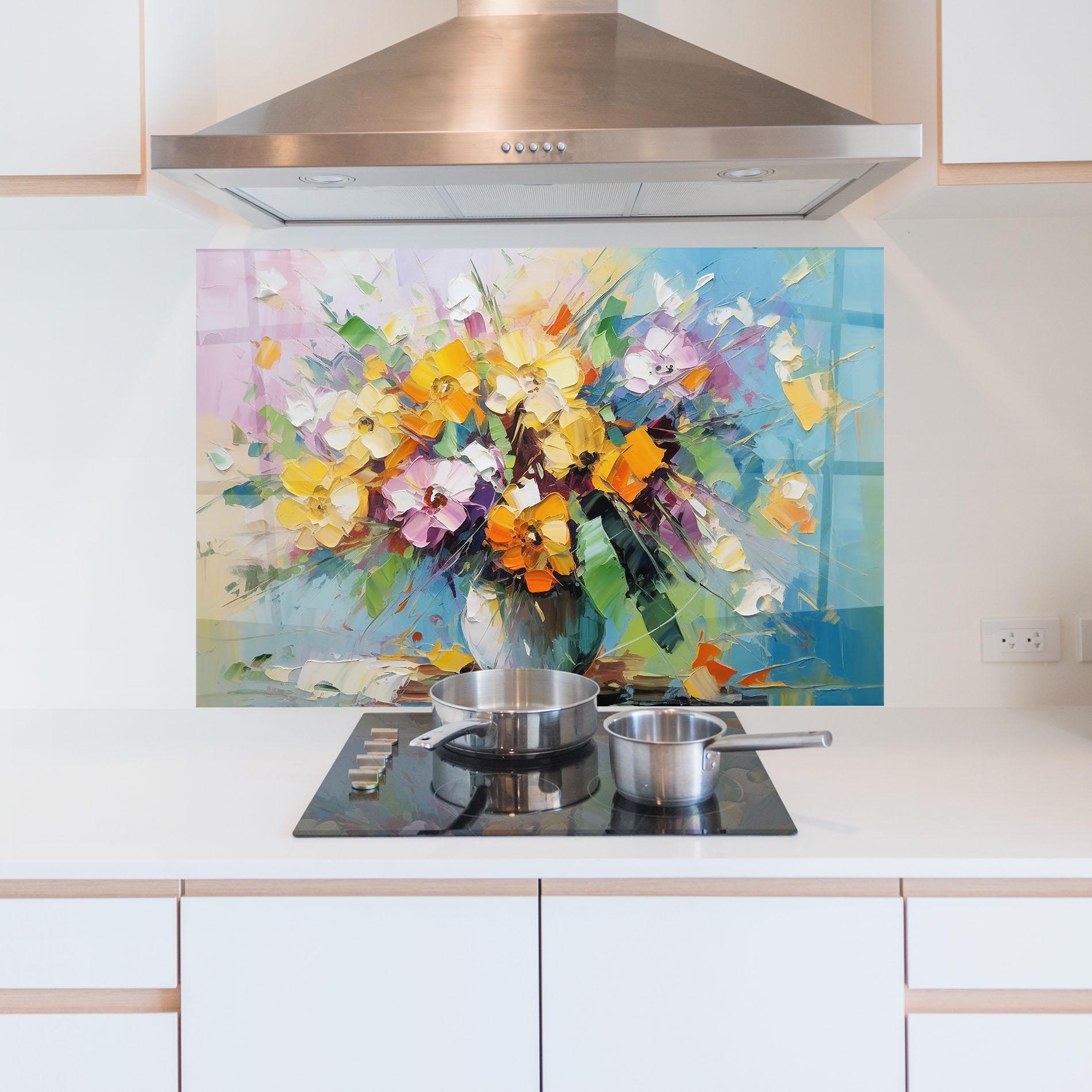 Panel Szklany do Kuchni Colorfull Flowers Painting mockup 5