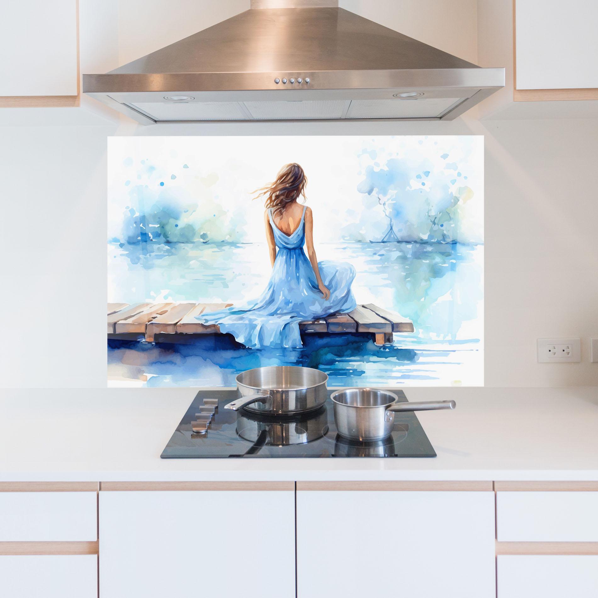 Panel Szklany do Kuchni Lake Blue Woman mockup 5