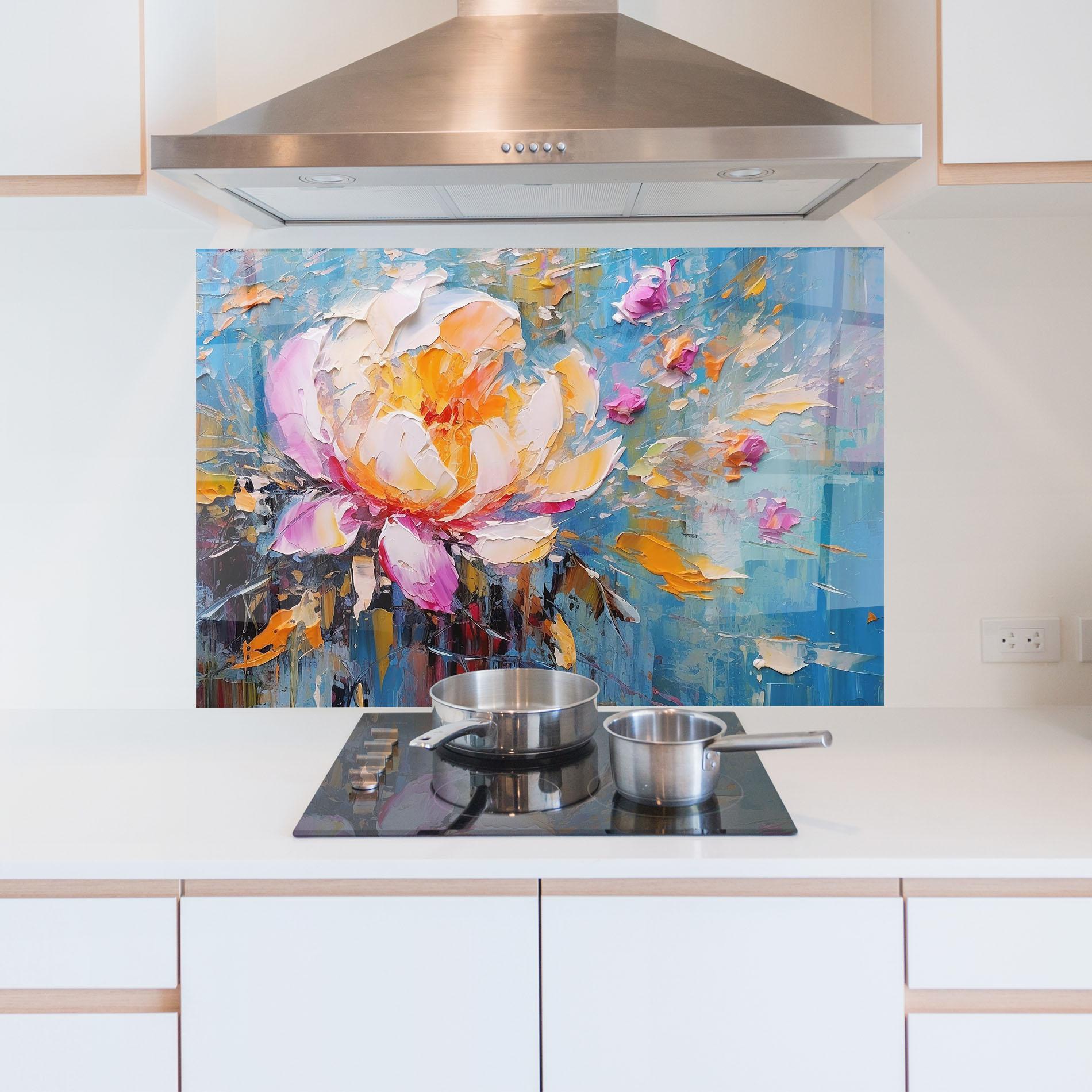 Panel Szklany do Kuchni Pink Orange Peony Art mockup 5