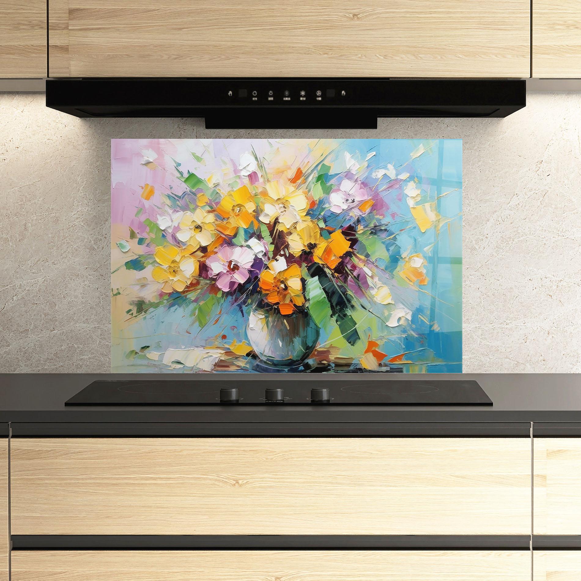 Panel Szklany do Kuchni Colorfull Flowers Painting mockup 3