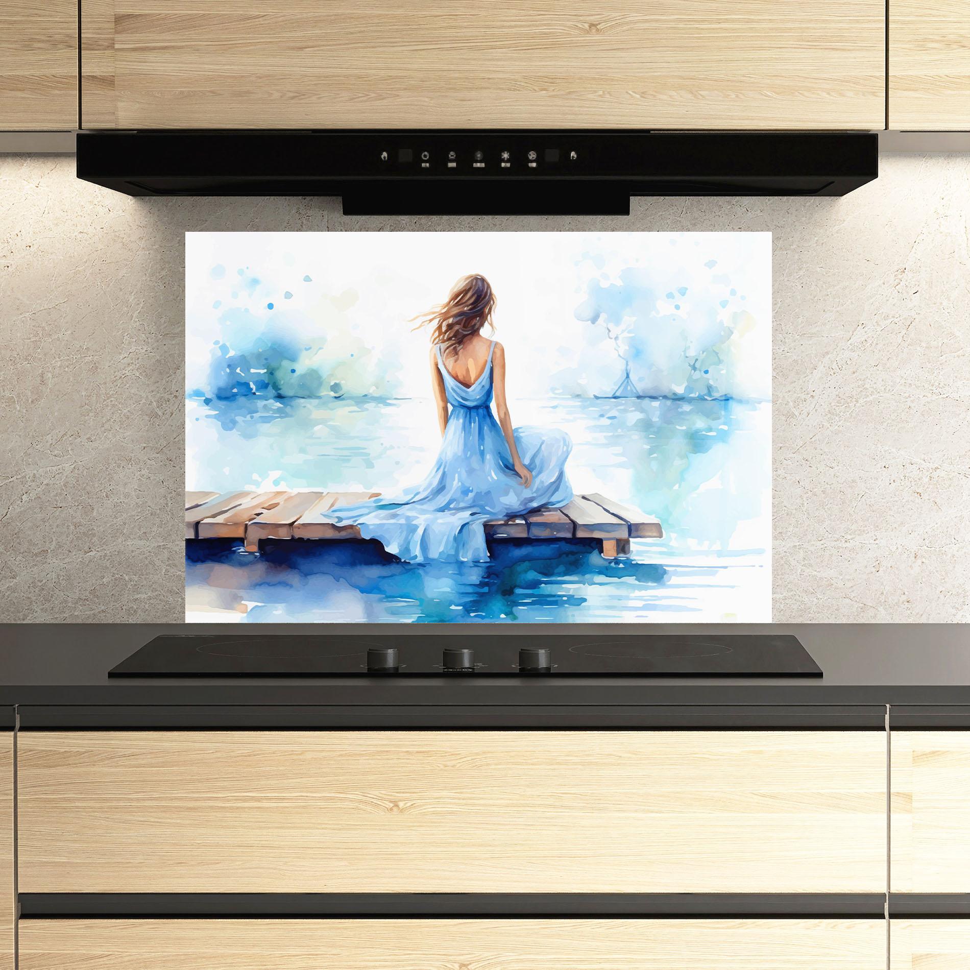 Panel Szklany do Kuchni Lake Blue Woman mockup 3