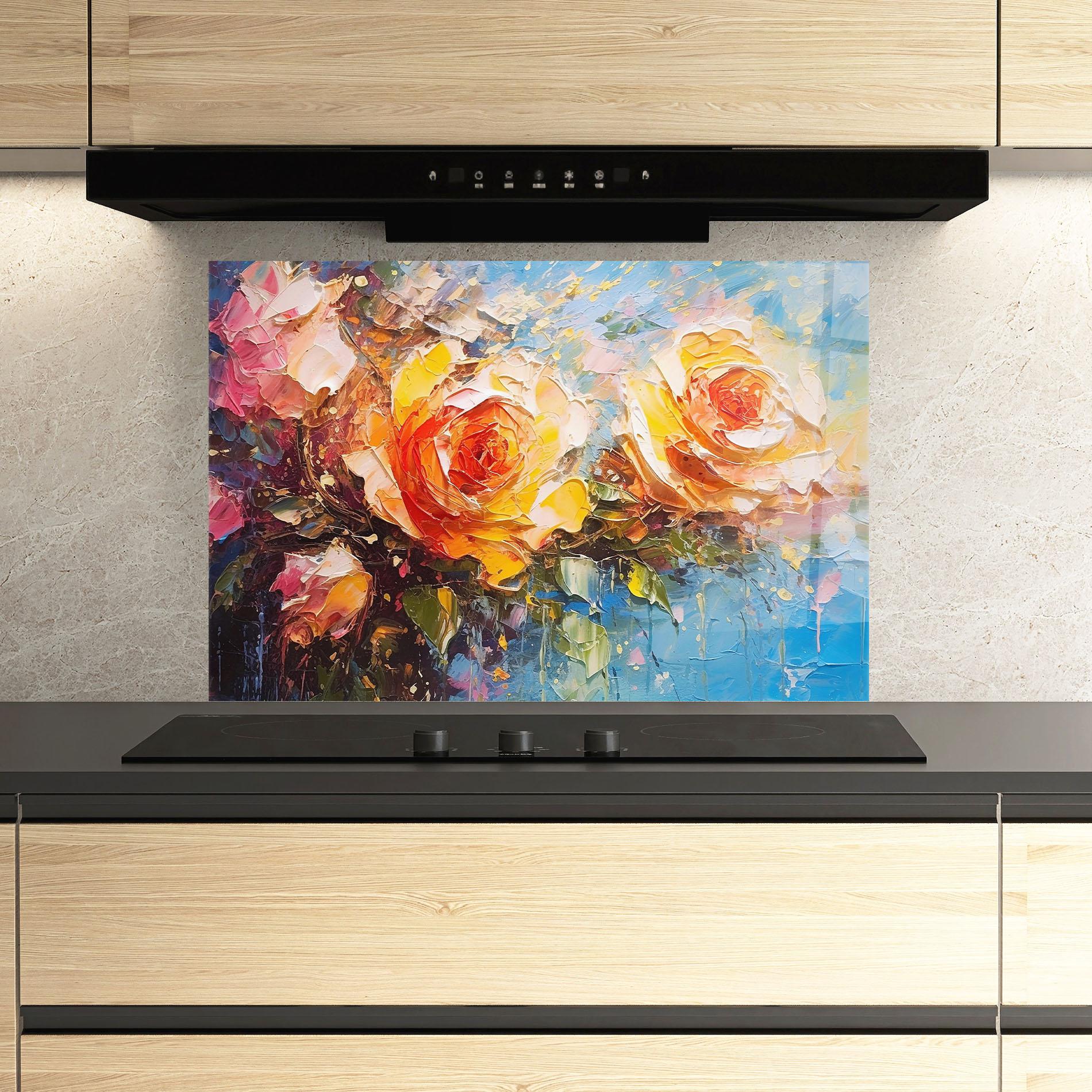 Panel Szklany do Kuchni Orange Roses Painting mockup 3
