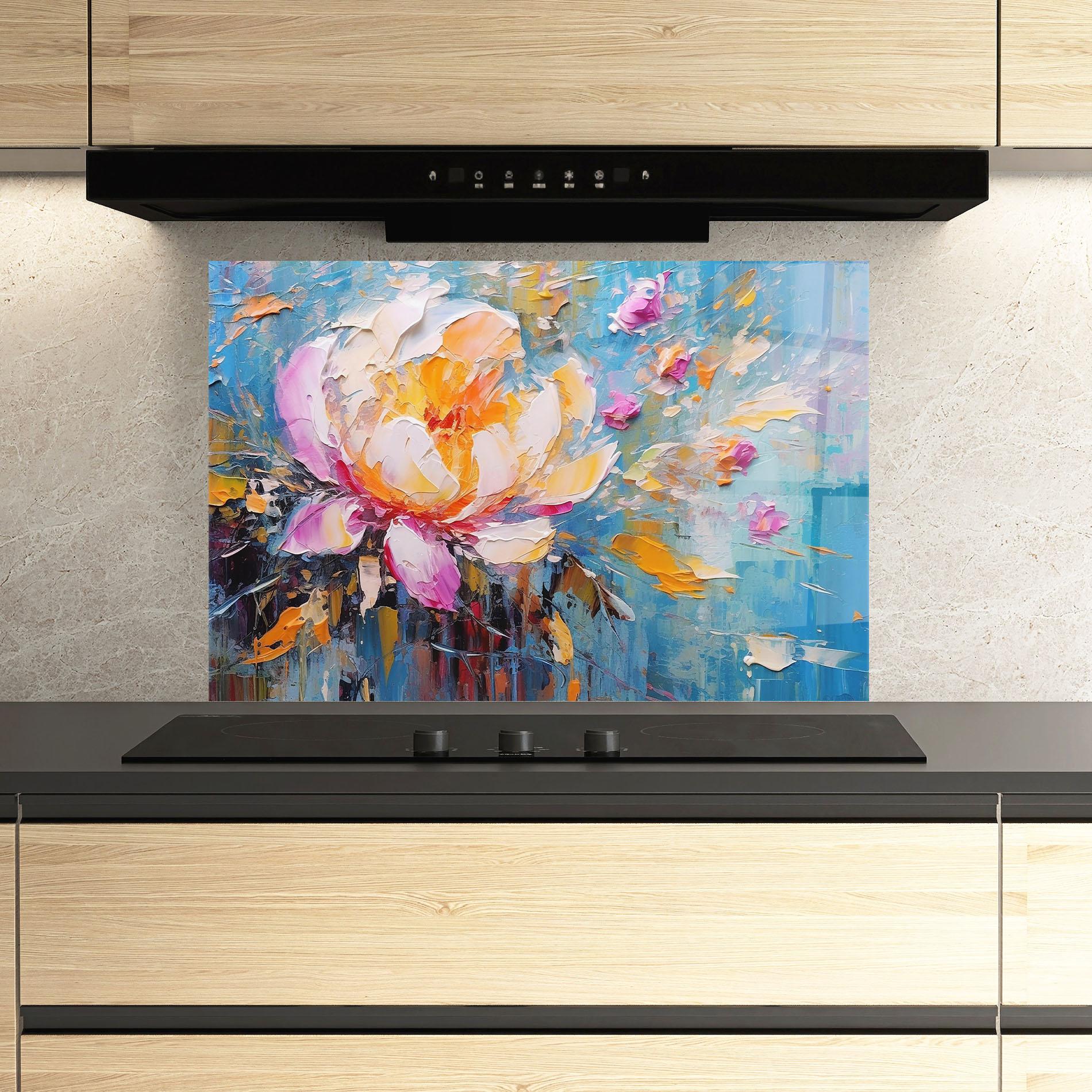 Panel Szklany do Kuchni Pink Orange Peony Art mockup 3