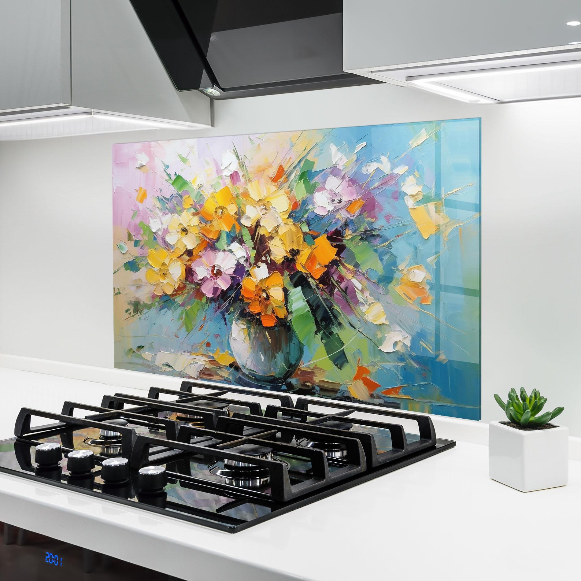 Panel Szklany do Kuchni Colorfull Flowers Painting mockup 6