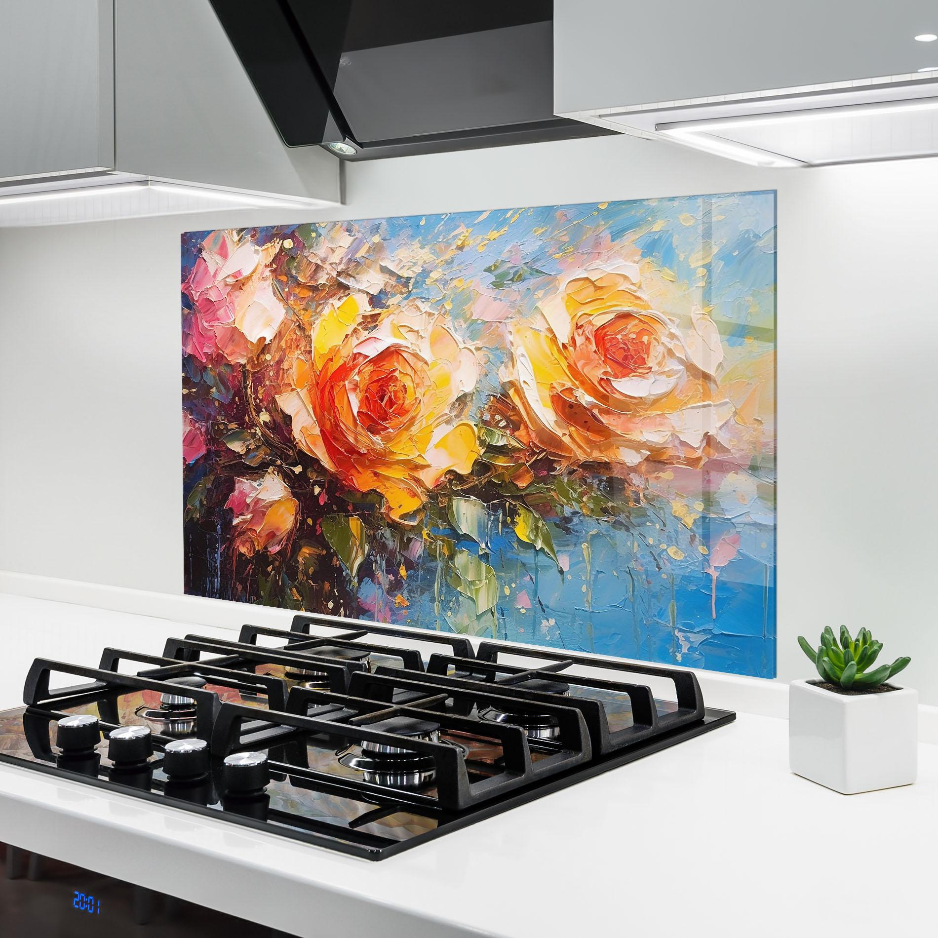 Panel Szklany do Kuchni Orange Roses Painting mockup 6