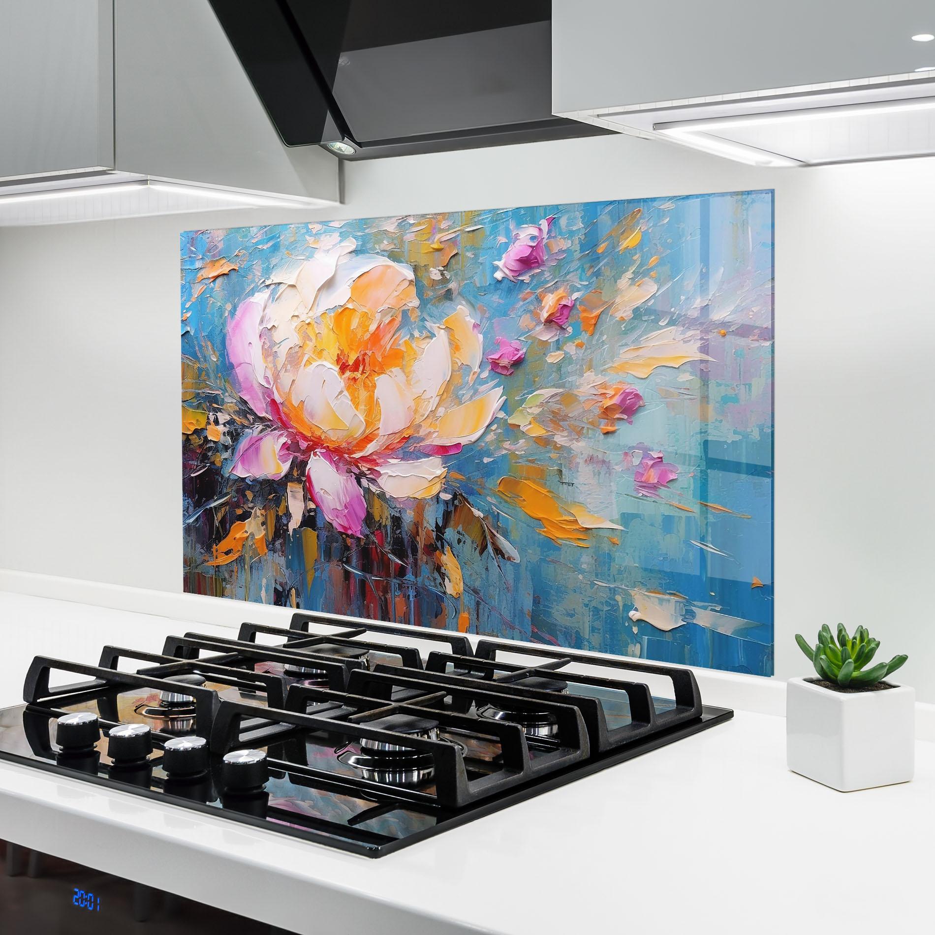 Panel Szklany do Kuchni Pink Orange Peony Art mockup 6