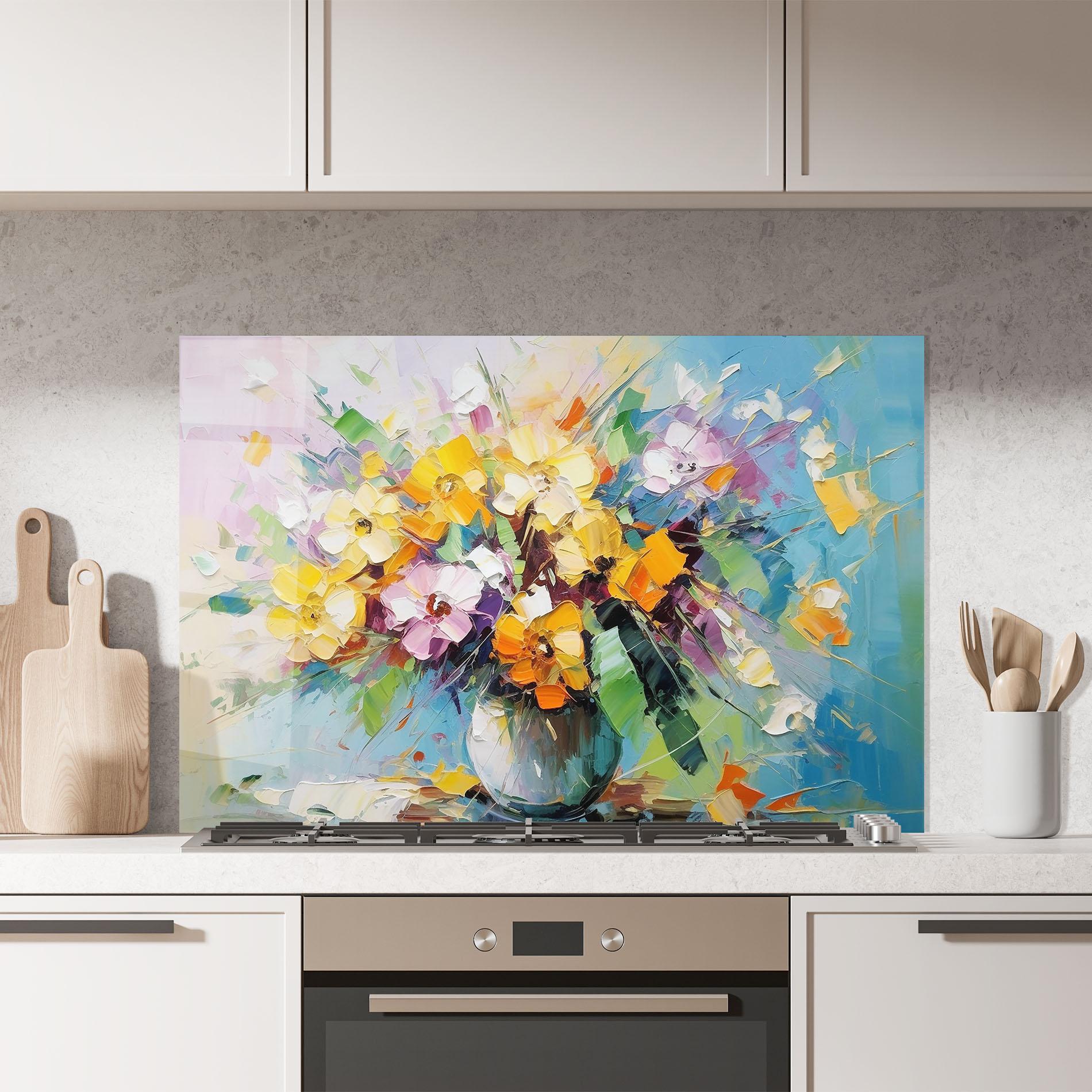 Panel Szklany do Kuchni Colorfull Flowers Painting mockup 7