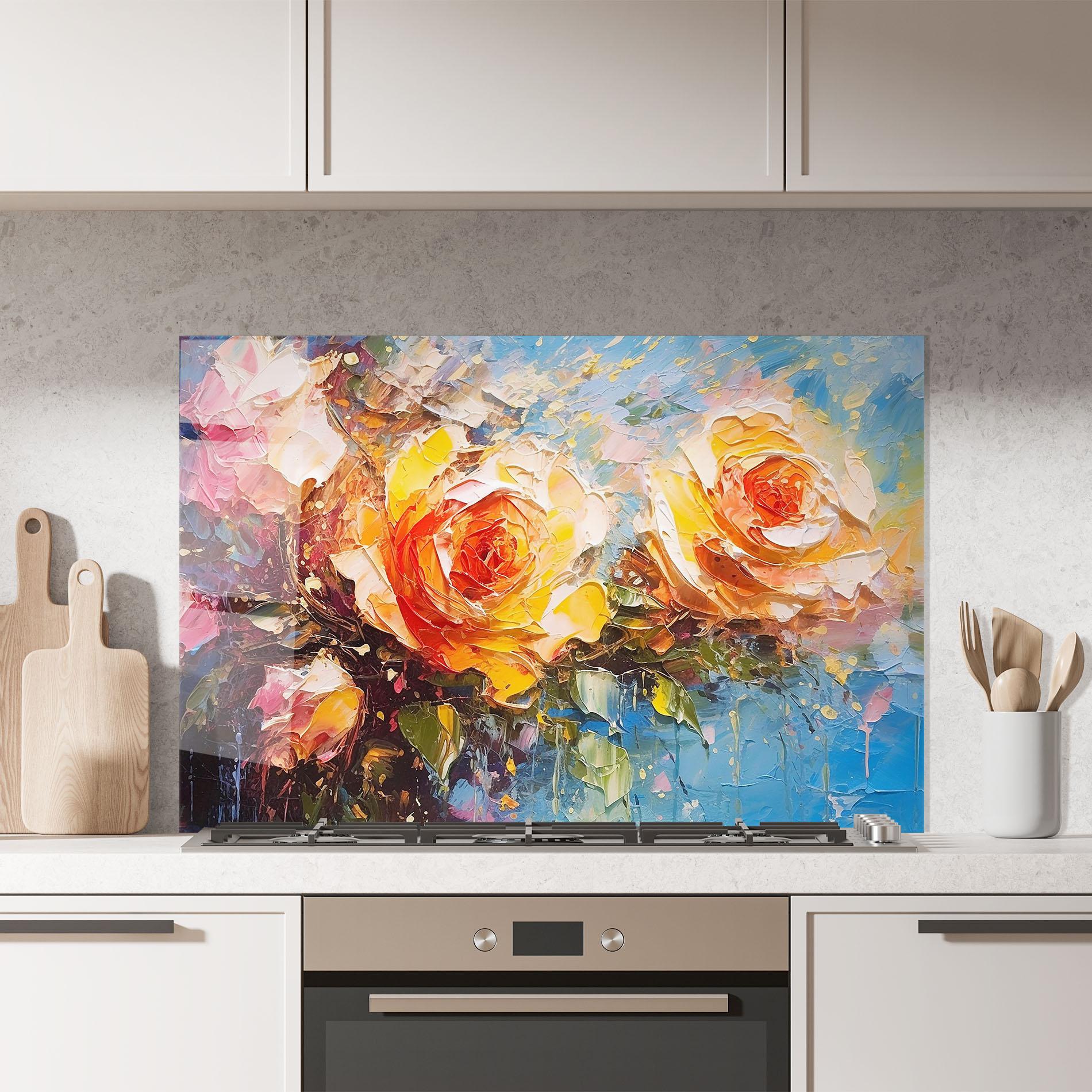 Panel Szklany do Kuchni Orange Roses Painting mockup 7