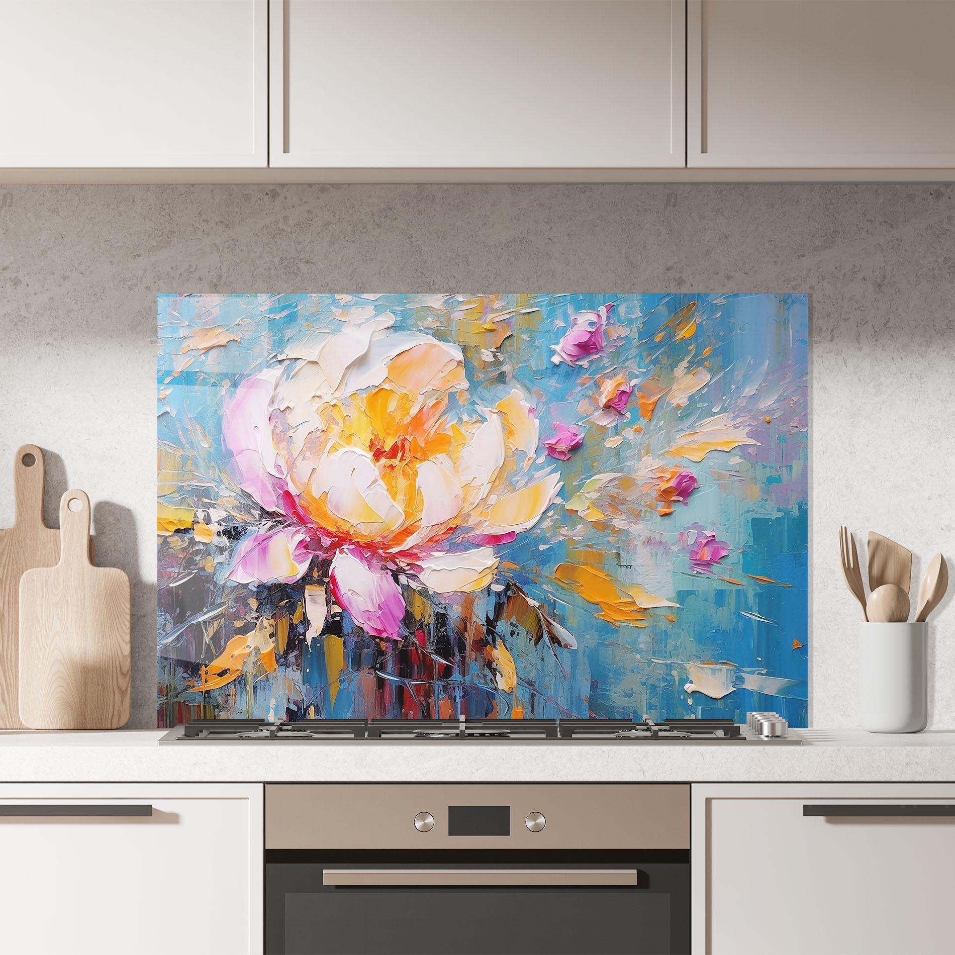 Panel Szklany do Kuchni Pink Orange Peony Art mockup 7