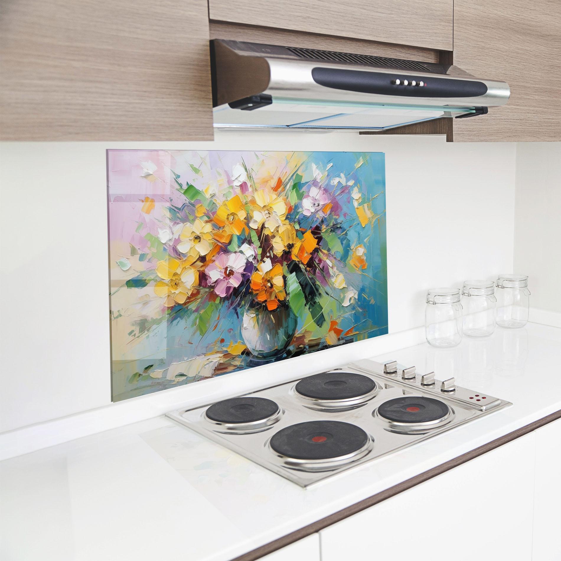 Panel Szklany do Kuchni Colorfull Flowers Painting mockup 8