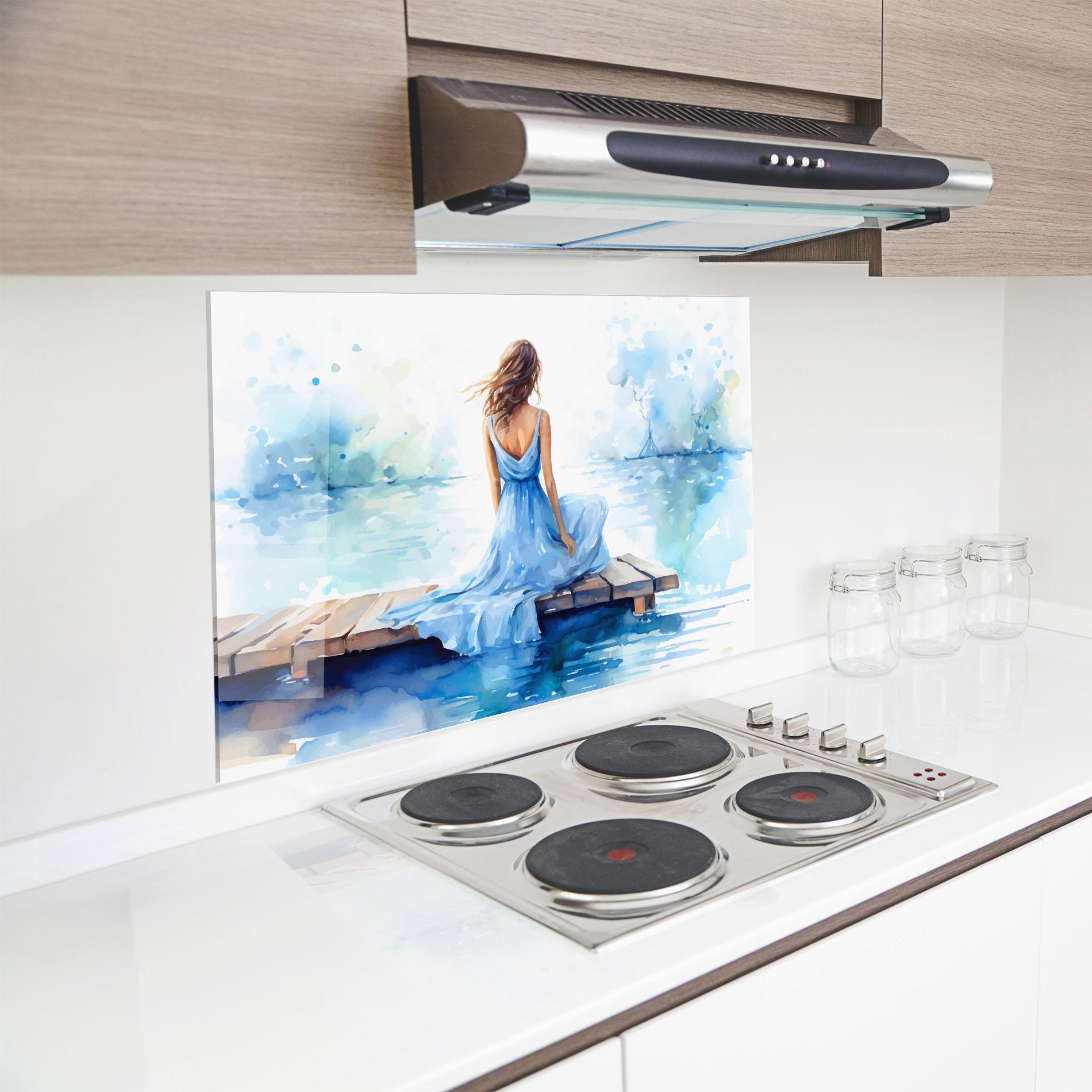 Panel Szklany do Kuchni Lake Blue Woman mockup 8