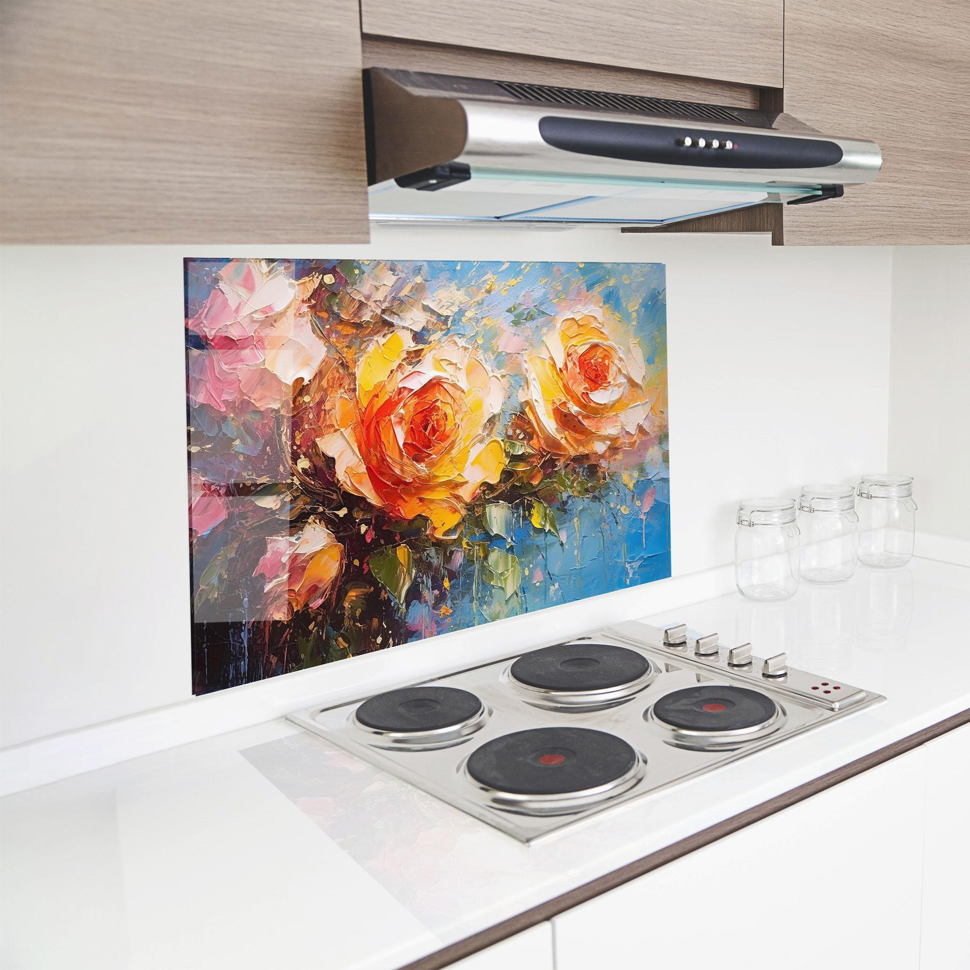 Panel Szklany do Kuchni Orange Roses Painting mockup 8