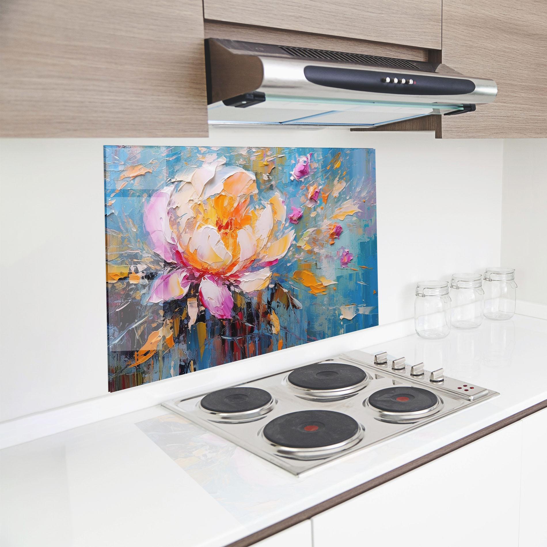 Panel Szklany do Kuchni Pink Orange Peony Art mockup 8