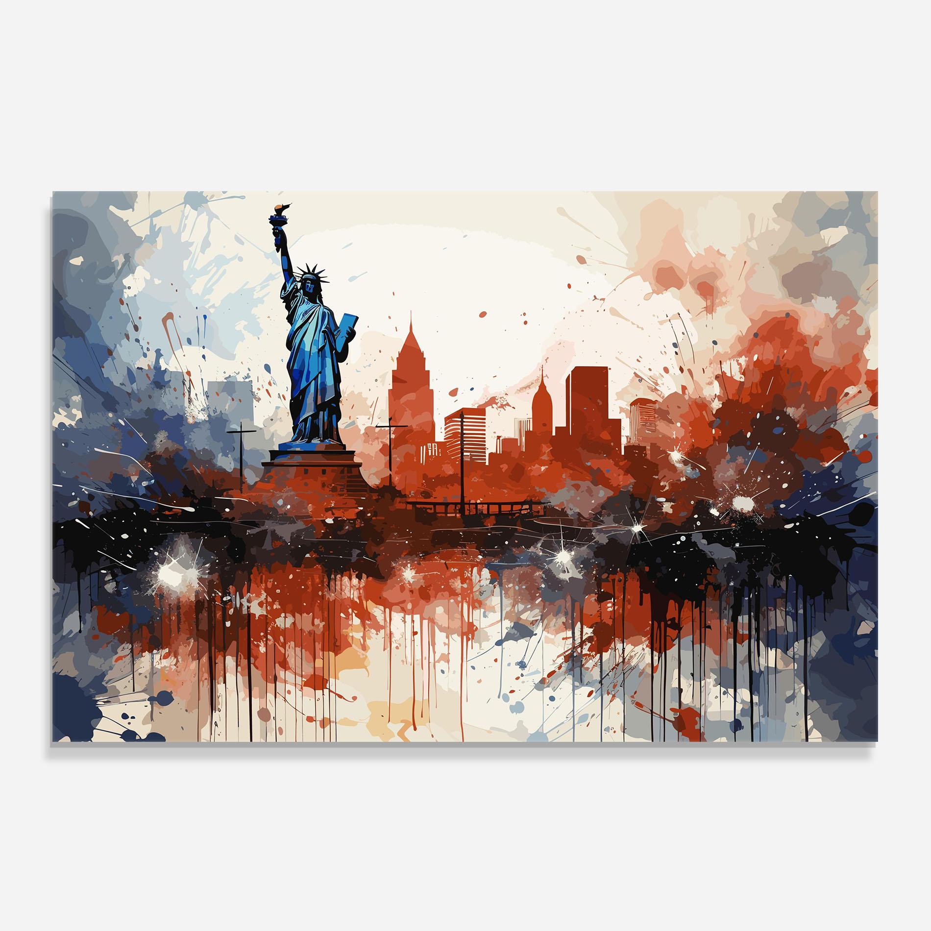 Panel Szklany do Kuchni Red Blue Liberty Statue mockup 0