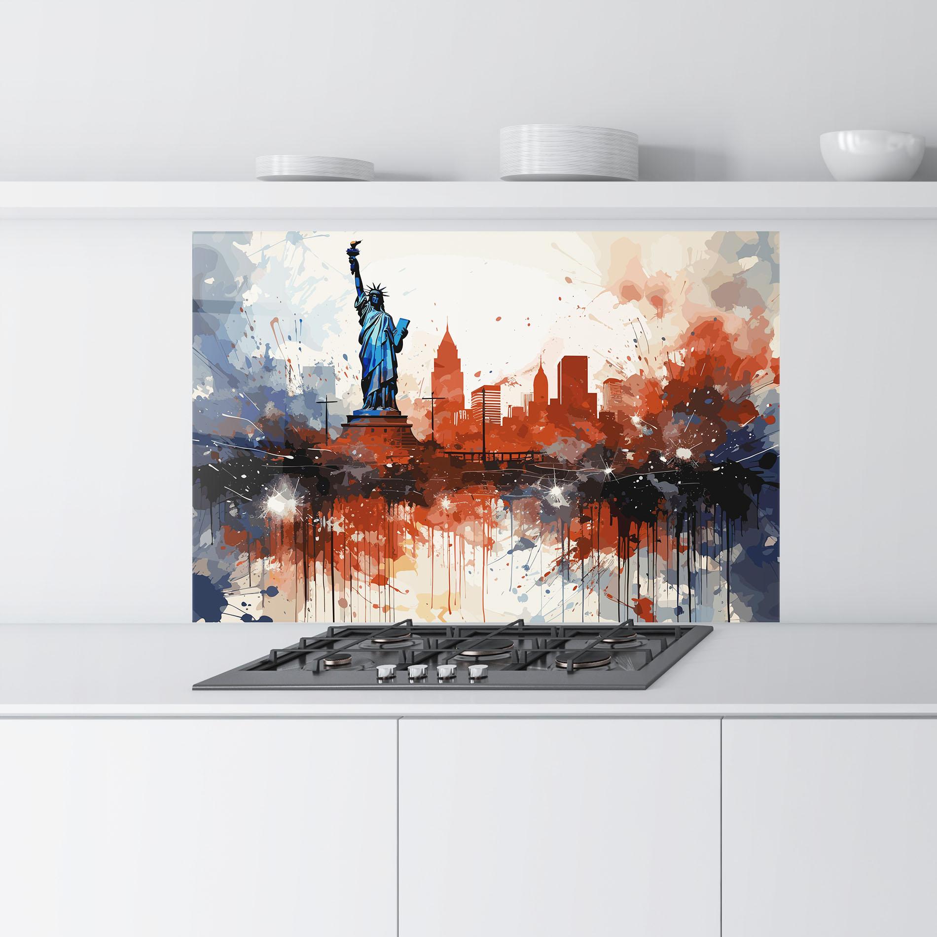 Panel Szklany do Kuchni Red Blue Liberty Statue mockup 9