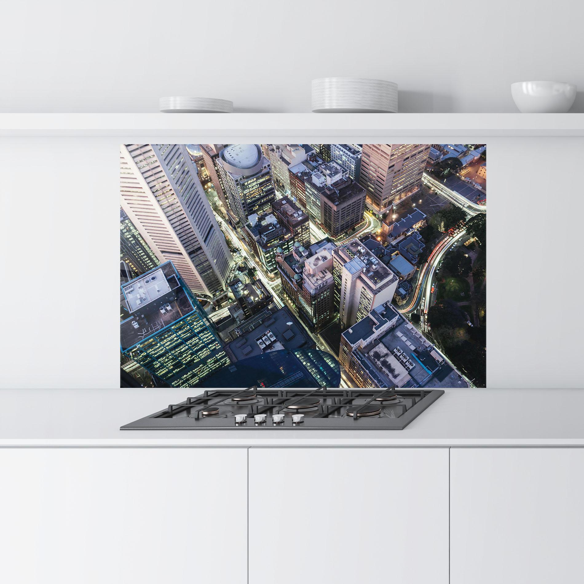 Panel Szklany do Kuchni Green Purple Skyline mockup 9