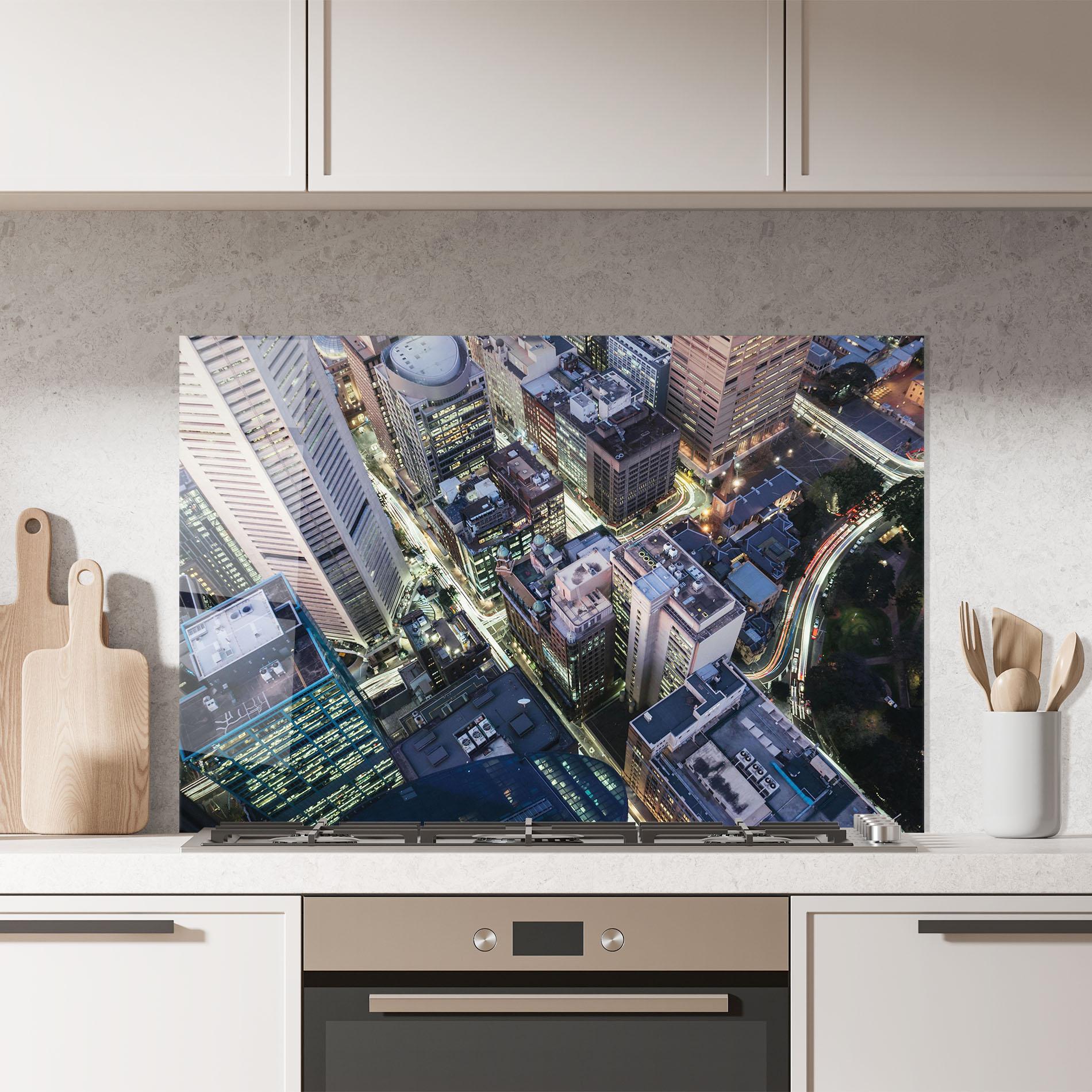 Panel Szklany do Kuchni Green Purple Skyline mockup 7