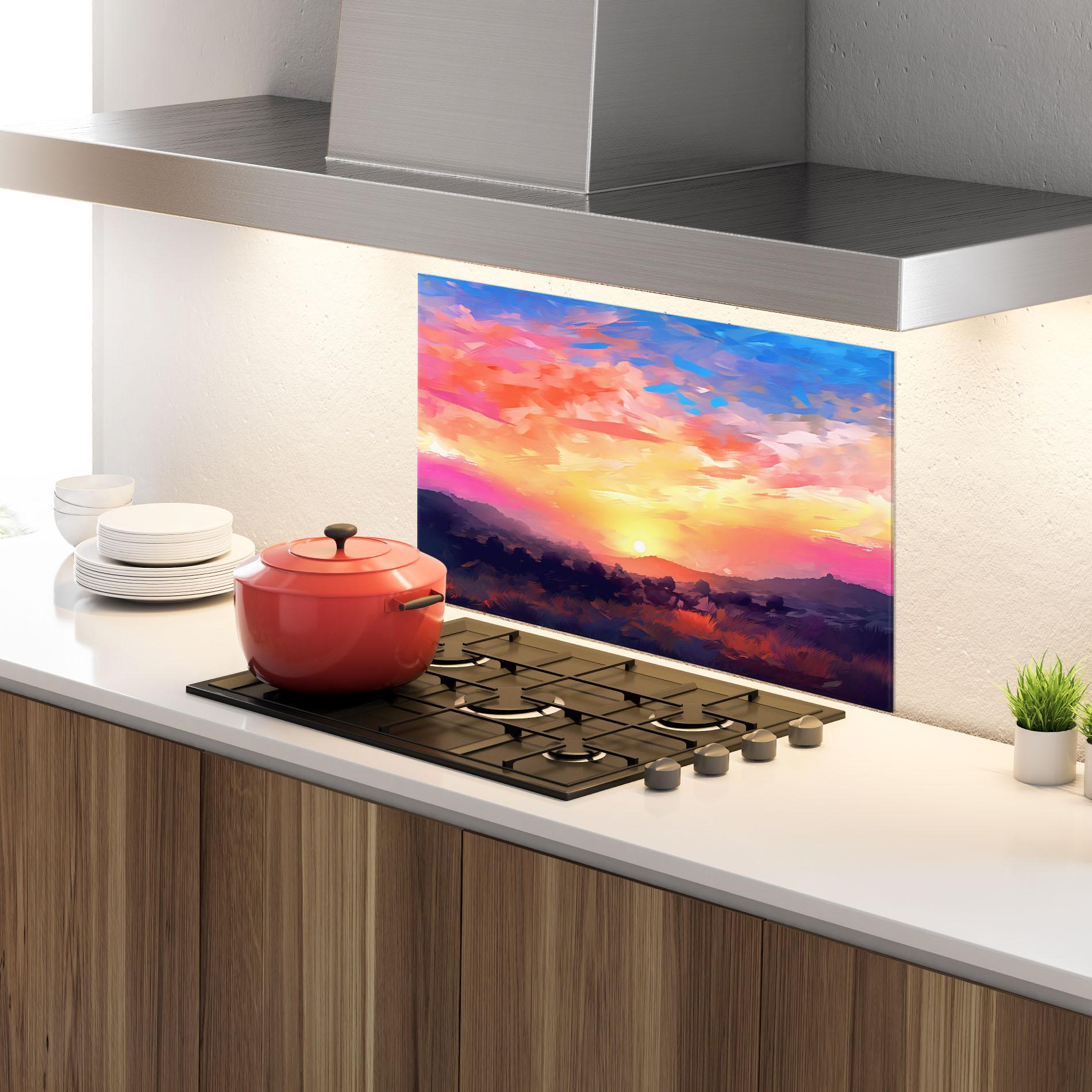 Panel Szklany do Kuchni Colorful Sunset Mountains mockup 4