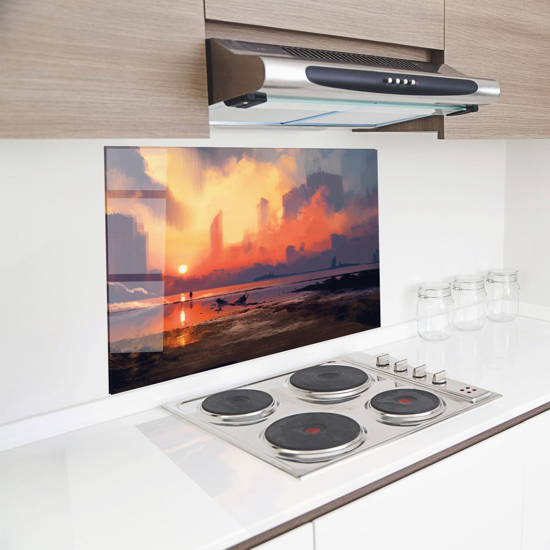 Panel Szklany do Kuchni Skyscrapers Sunset mockup 8