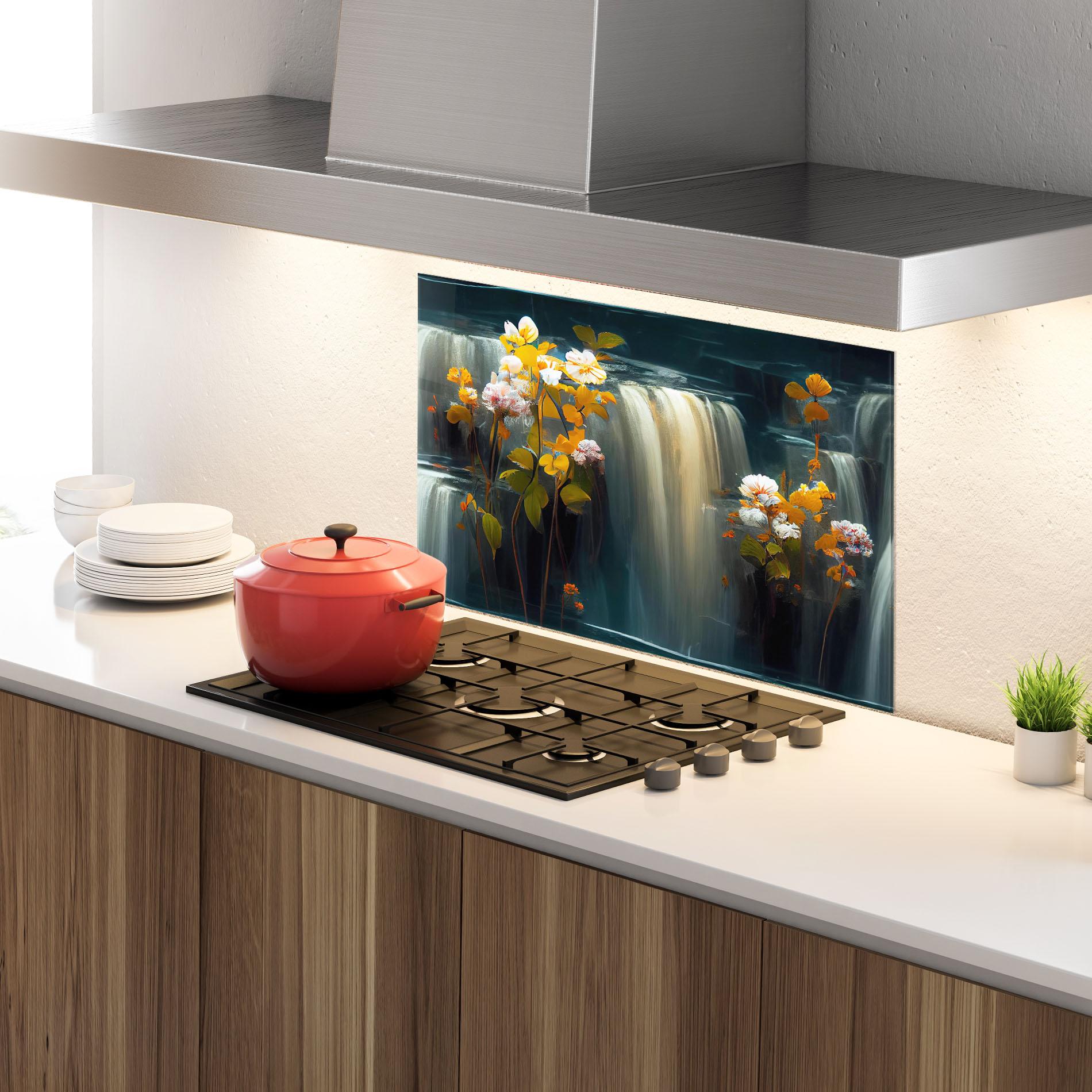 Panel Szklany do Kuchni Flowers Waterfall mockup 4