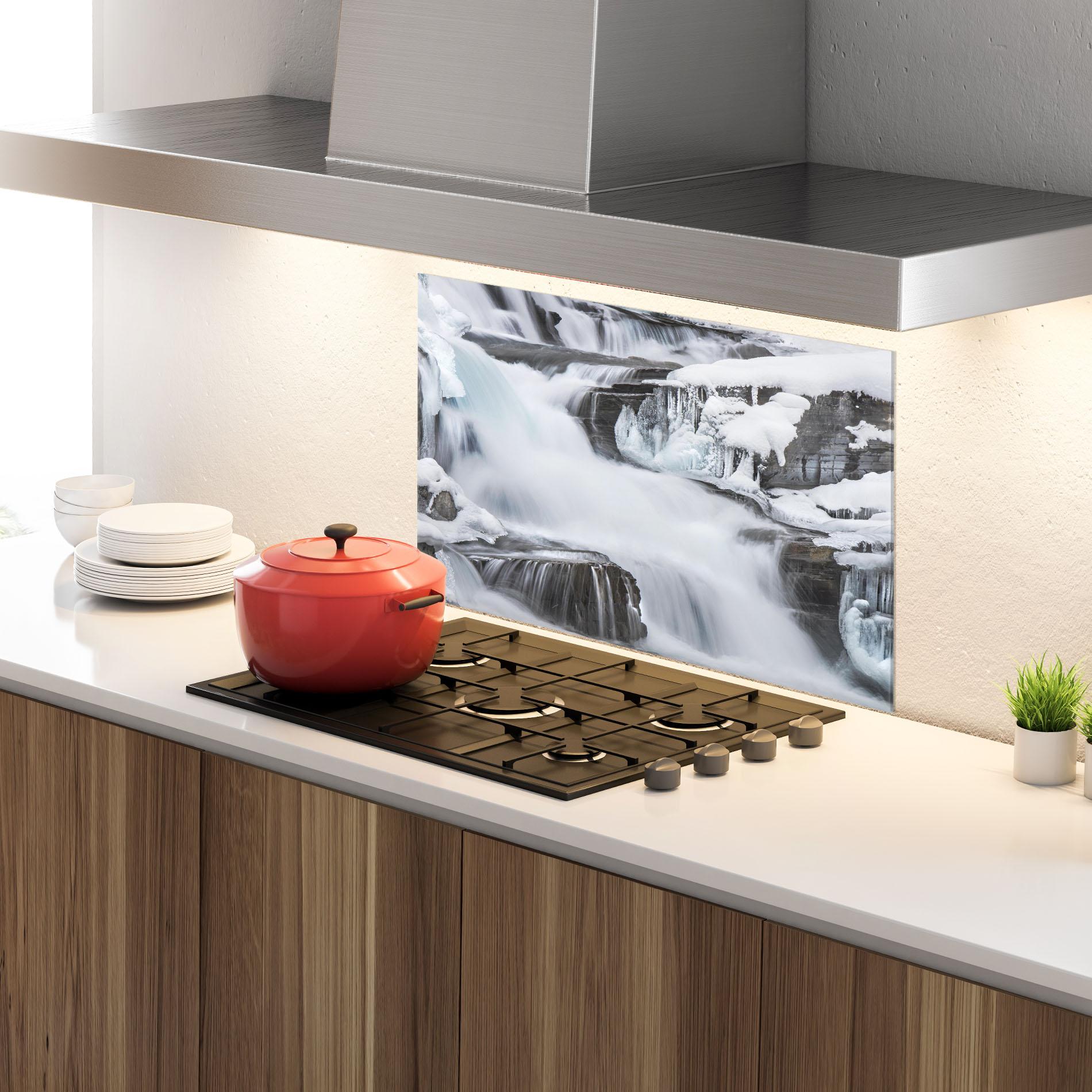 Panel Szklany do Kuchni Majestic Winter Waterfall mockup 4