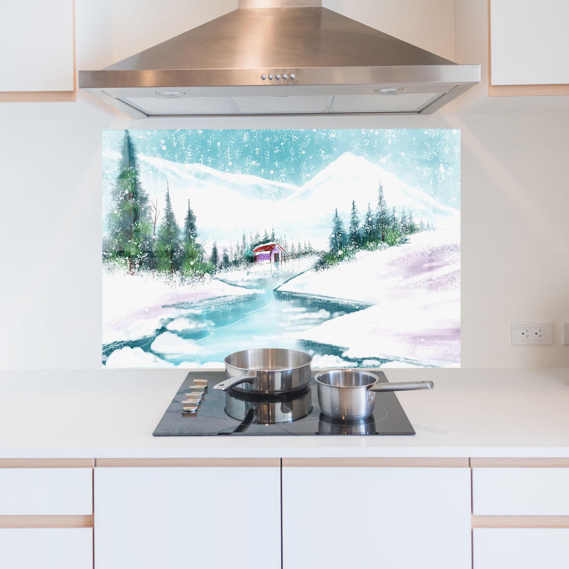 Panel Szklany do Kuchni Purple House Winter mockup 5