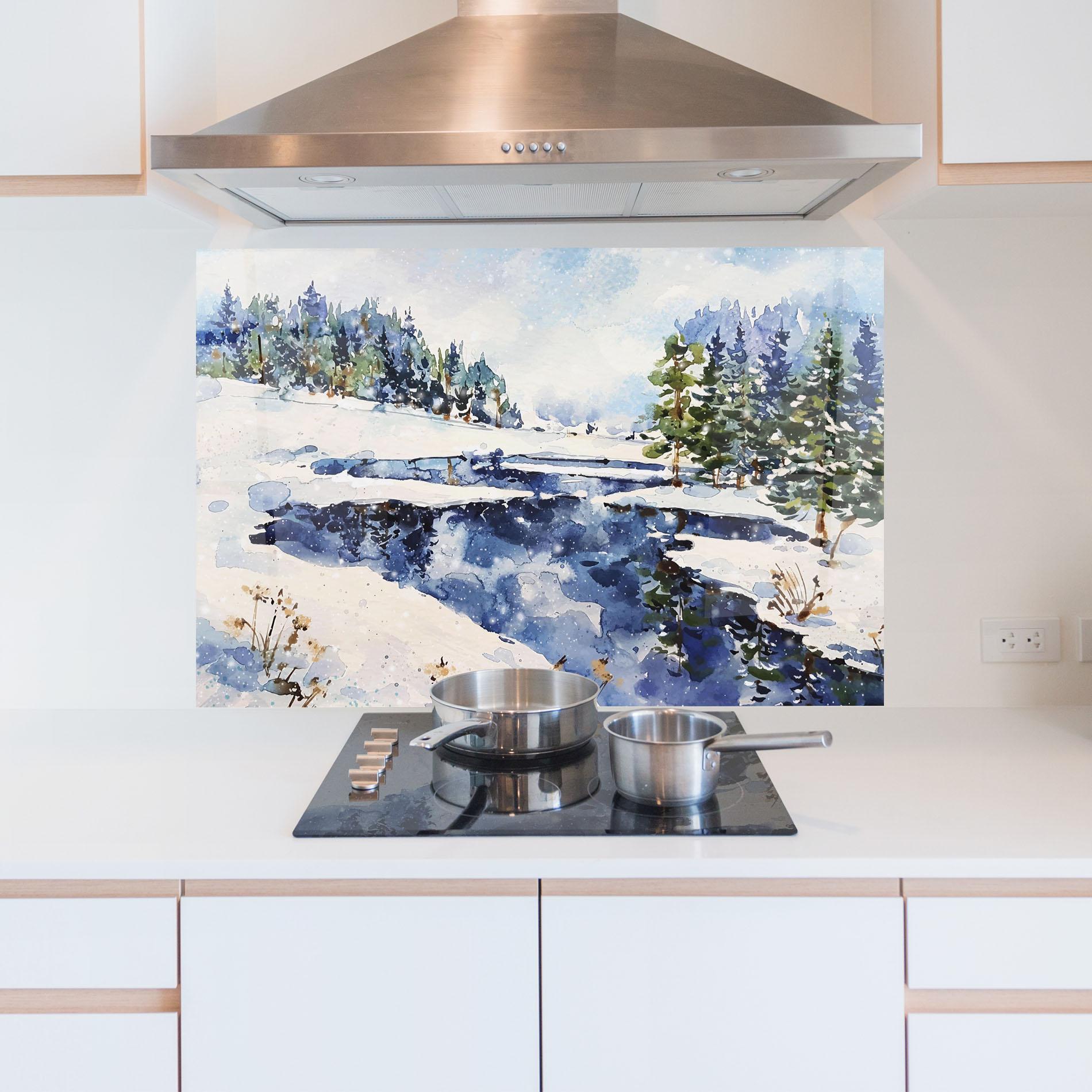 Panel Szklany do Kuchni Winter Painting mockup 5