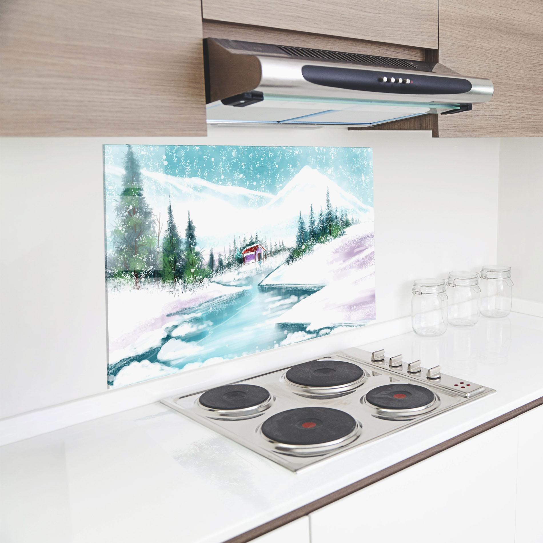 Panel Szklany do Kuchni Purple House Winter mockup 8