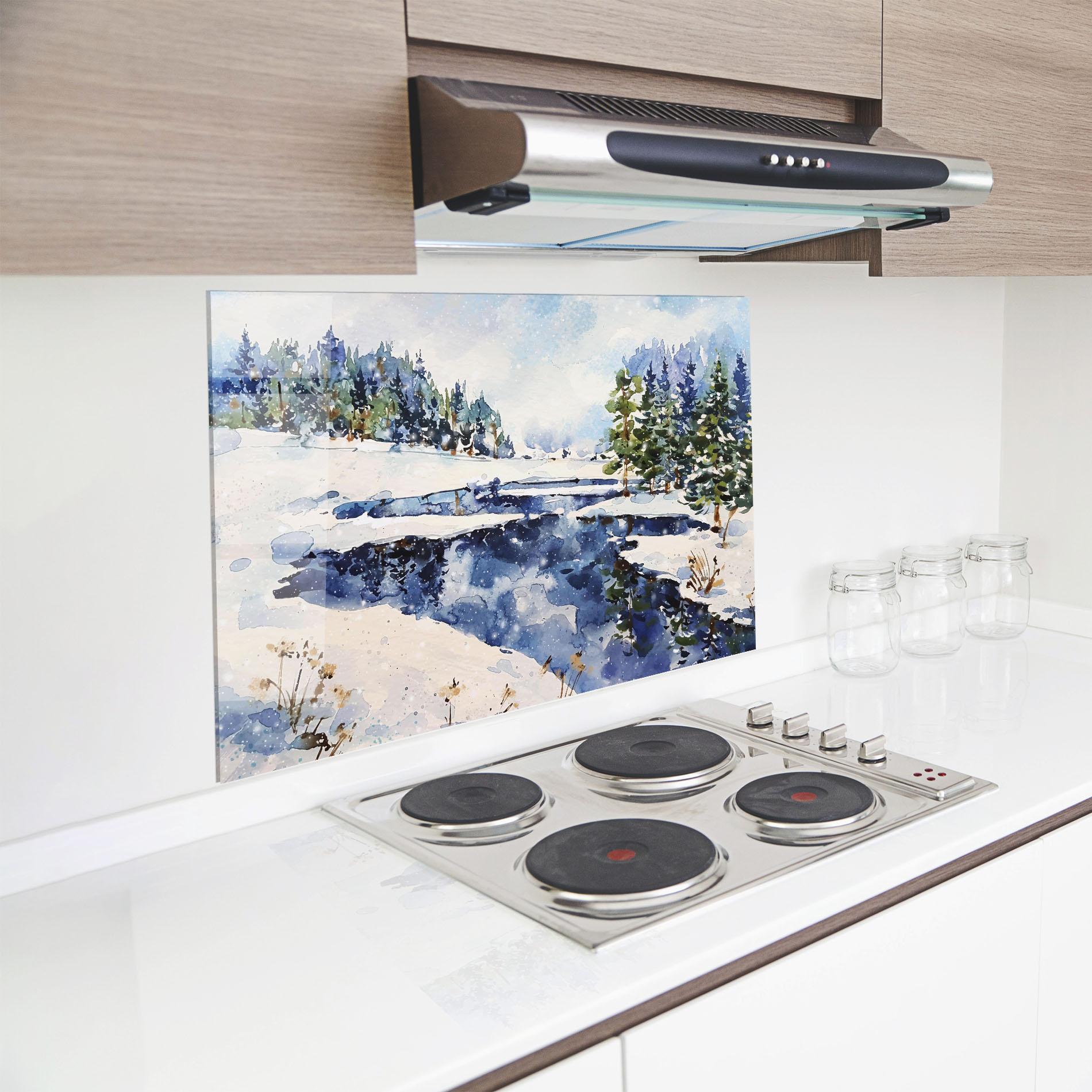 Panel Szklany do Kuchni Winter Painting mockup 8