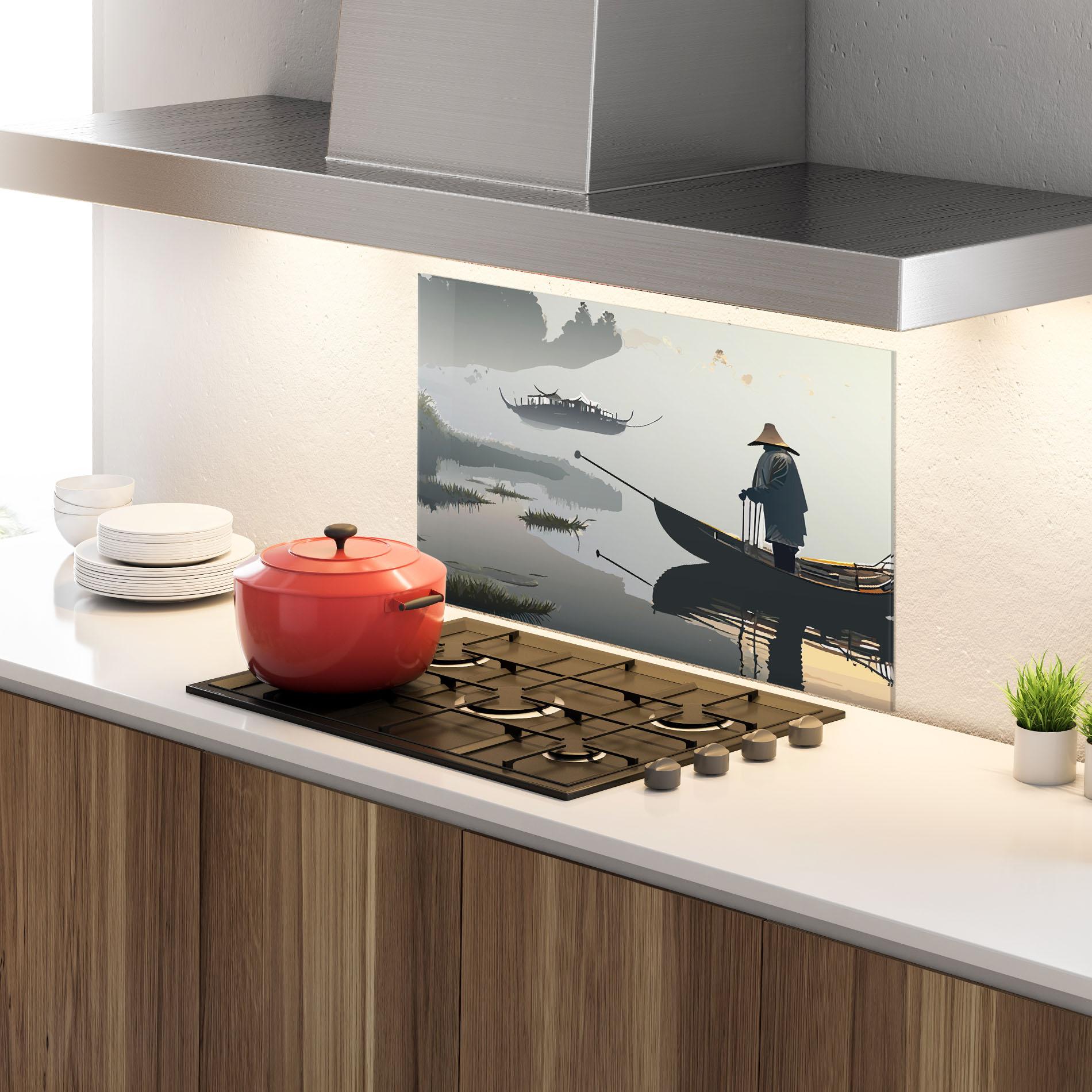 Panel Szklany do Kuchni Grey Lake Man mockup 4