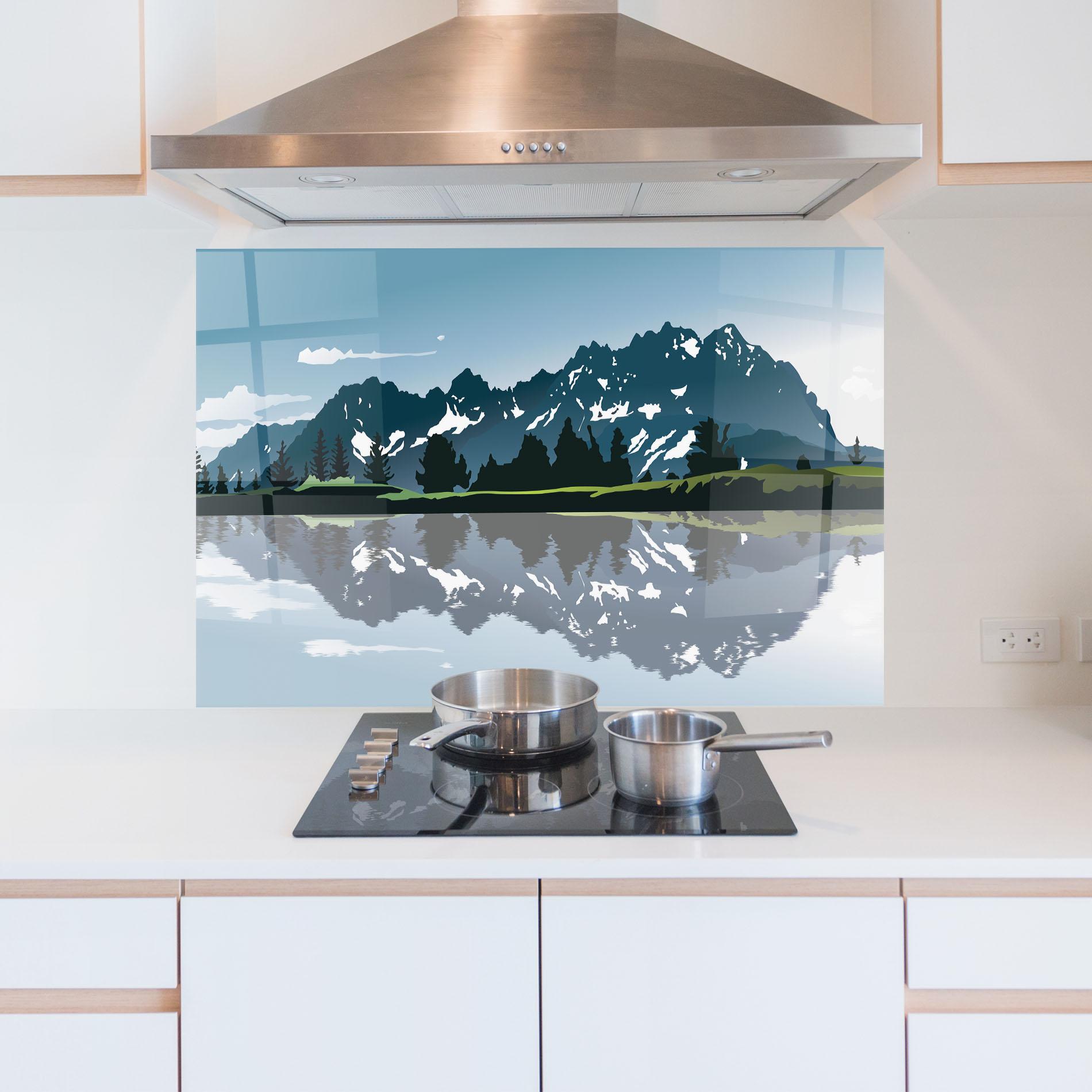 Panel Szklany do Kuchni Lake Blue Mountain mockup 5