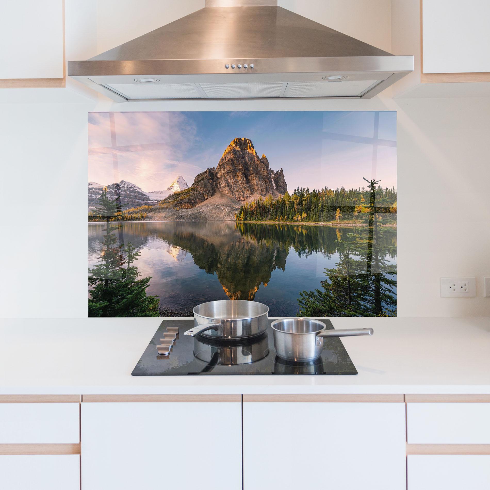 Panel Szklany do Kuchni Mountain Sunrise Lake mockup 5