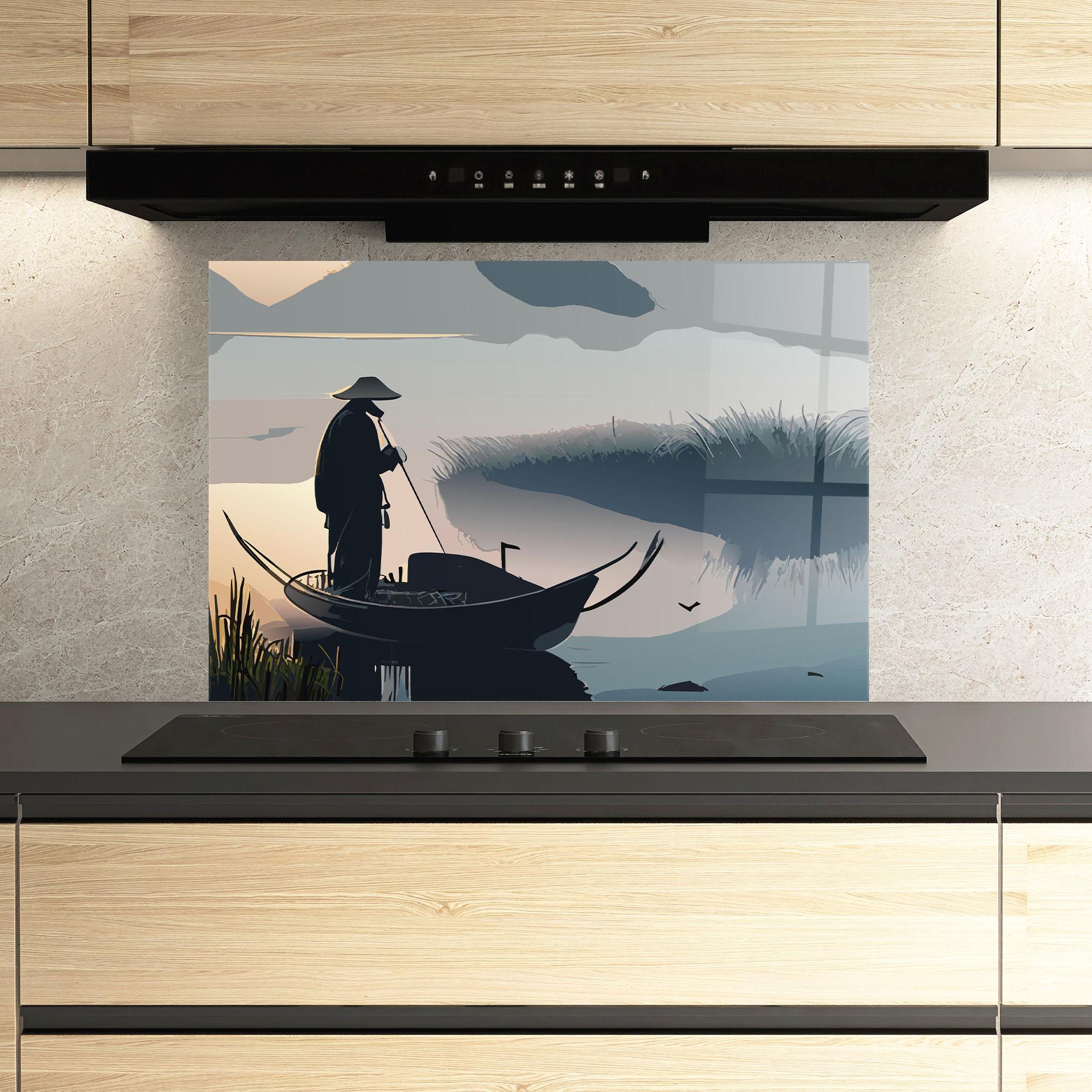 Panel Szklany do Kuchni Japan Lake Man mockup 3