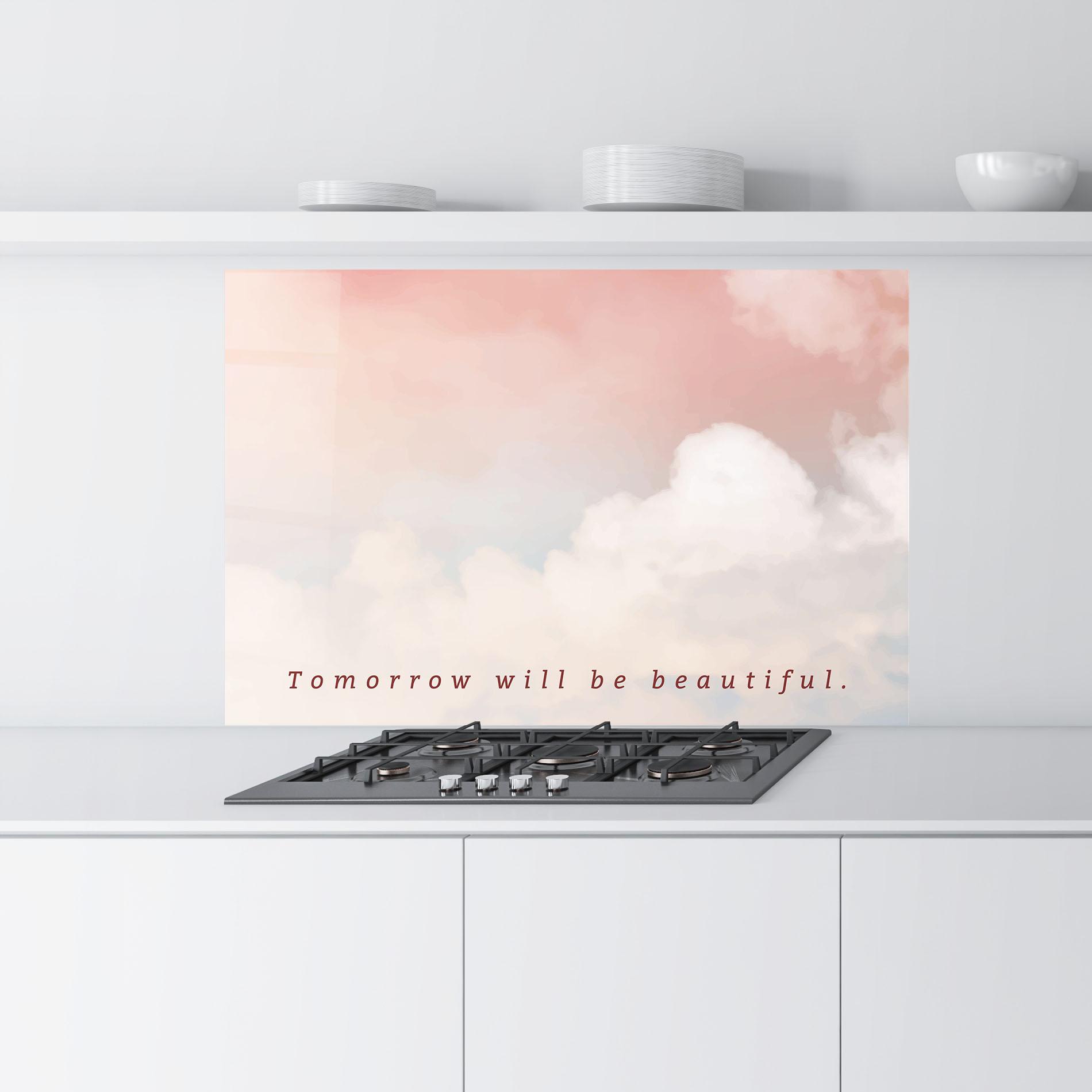 Panel Szklany do Kuchni Clouds Text Pink Blue mockup 9