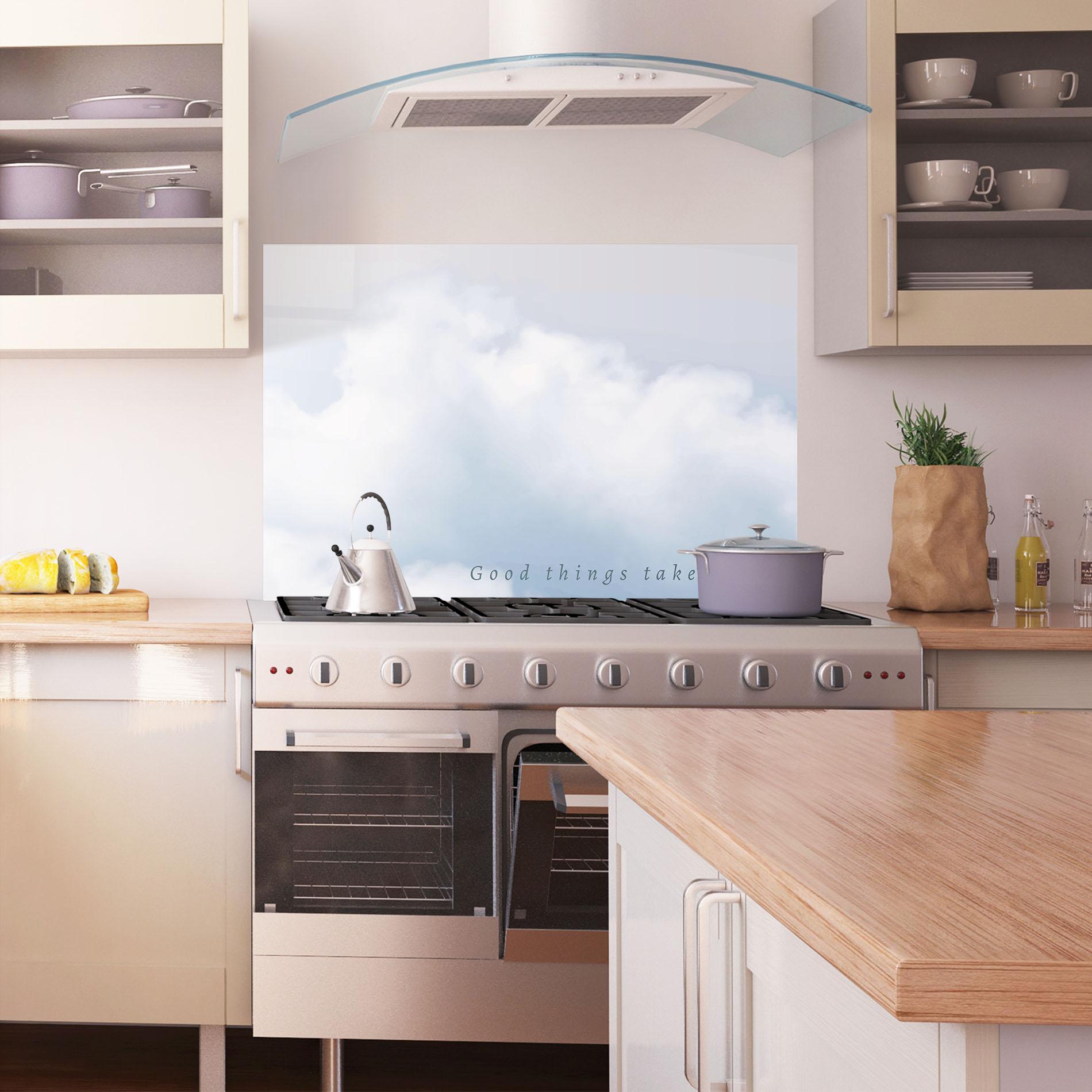Panel Szklany do Kuchni Clouds Text White mockup 1