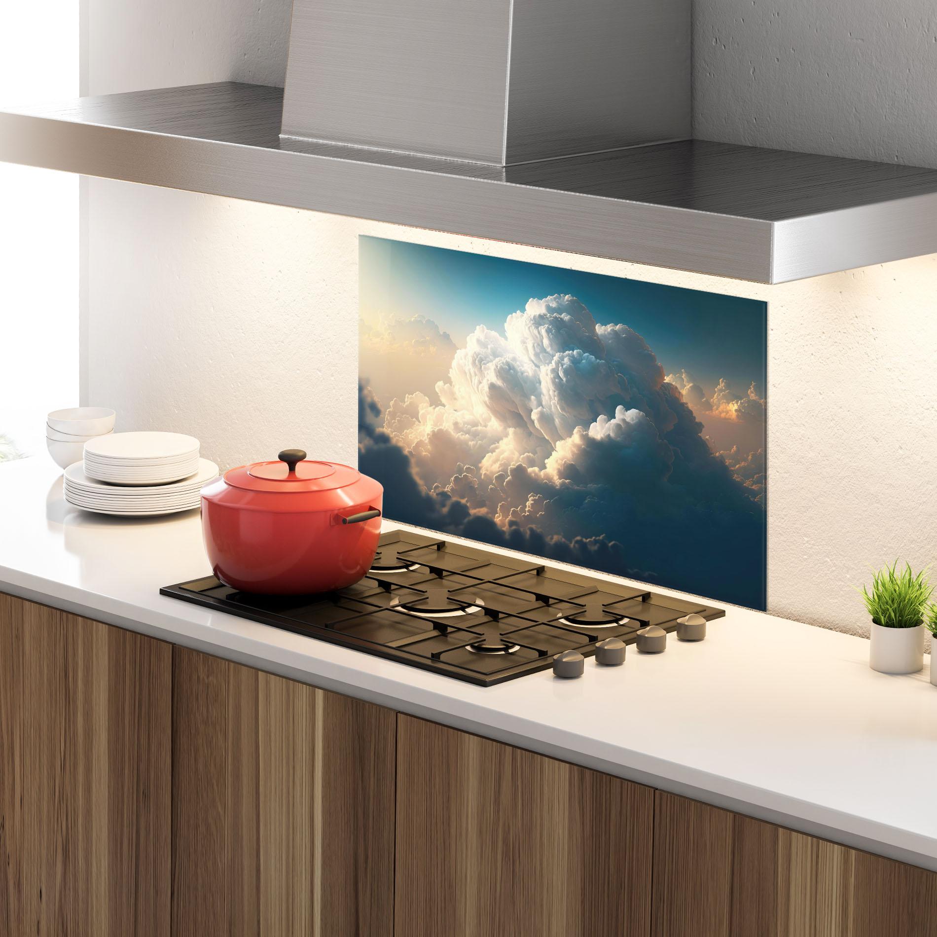Panel Szklany do Kuchni Big Puffy Clouds mockup 4