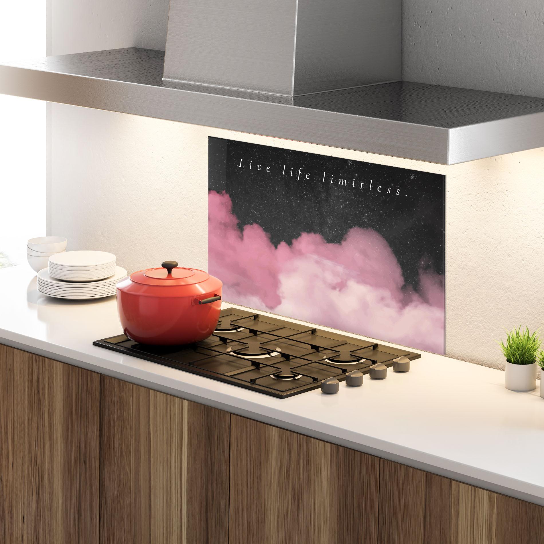 Panel Szklany do Kuchni Clouds Text Pink mockup 4