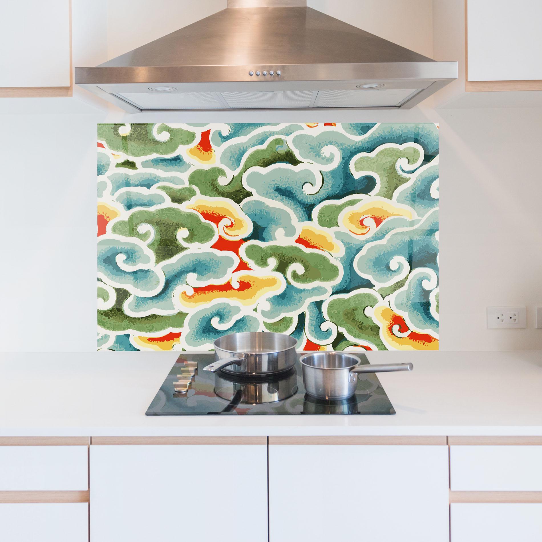 Panel Szklany do Kuchni Green Blue Clouds mockup 5